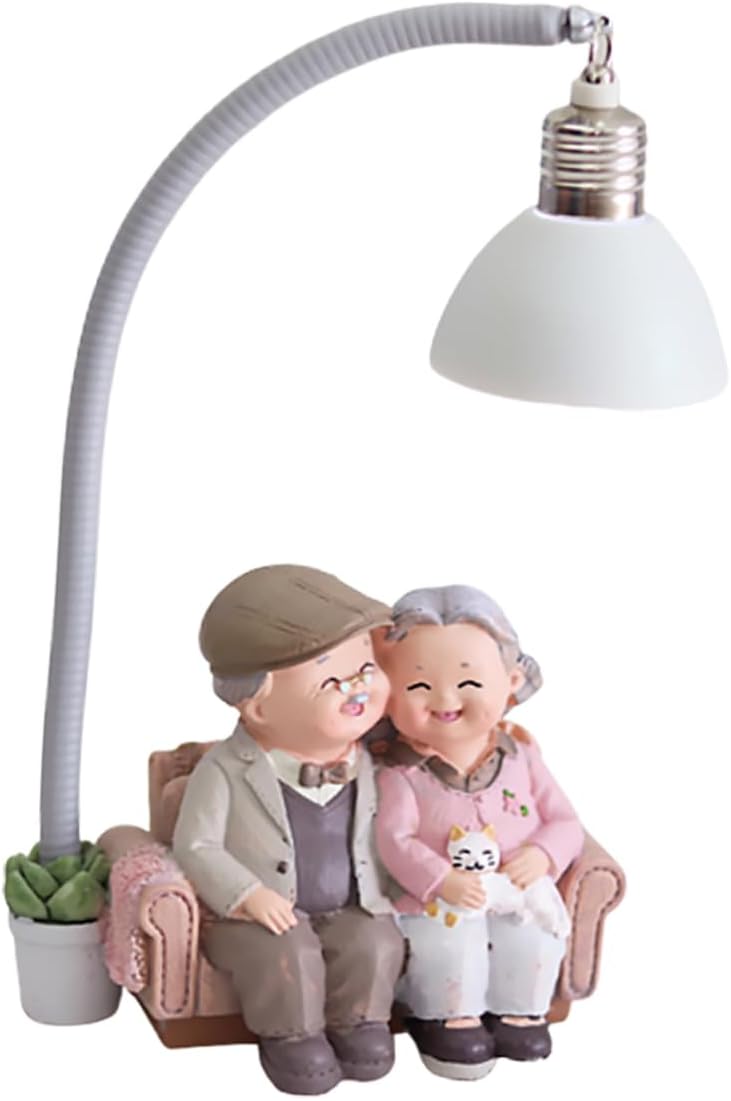 Dekoracyjna nocna lampka z żywicy dla starszych par, z motywem kotka, idealna do sypialni, salonu i biura.