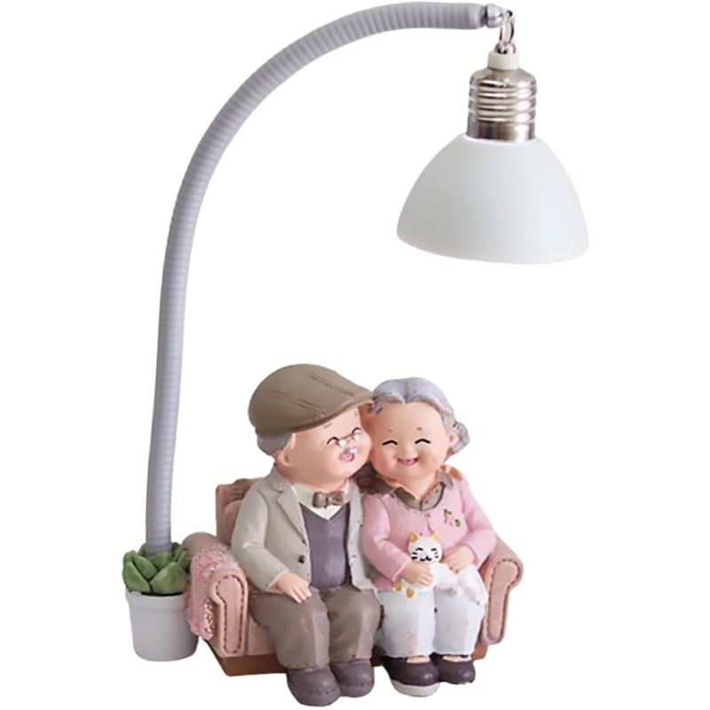 Dekoracyjna nocna lampka z żywicy dla starszych par, z motywem kotka, idealna do sypialni, salonu i biura.