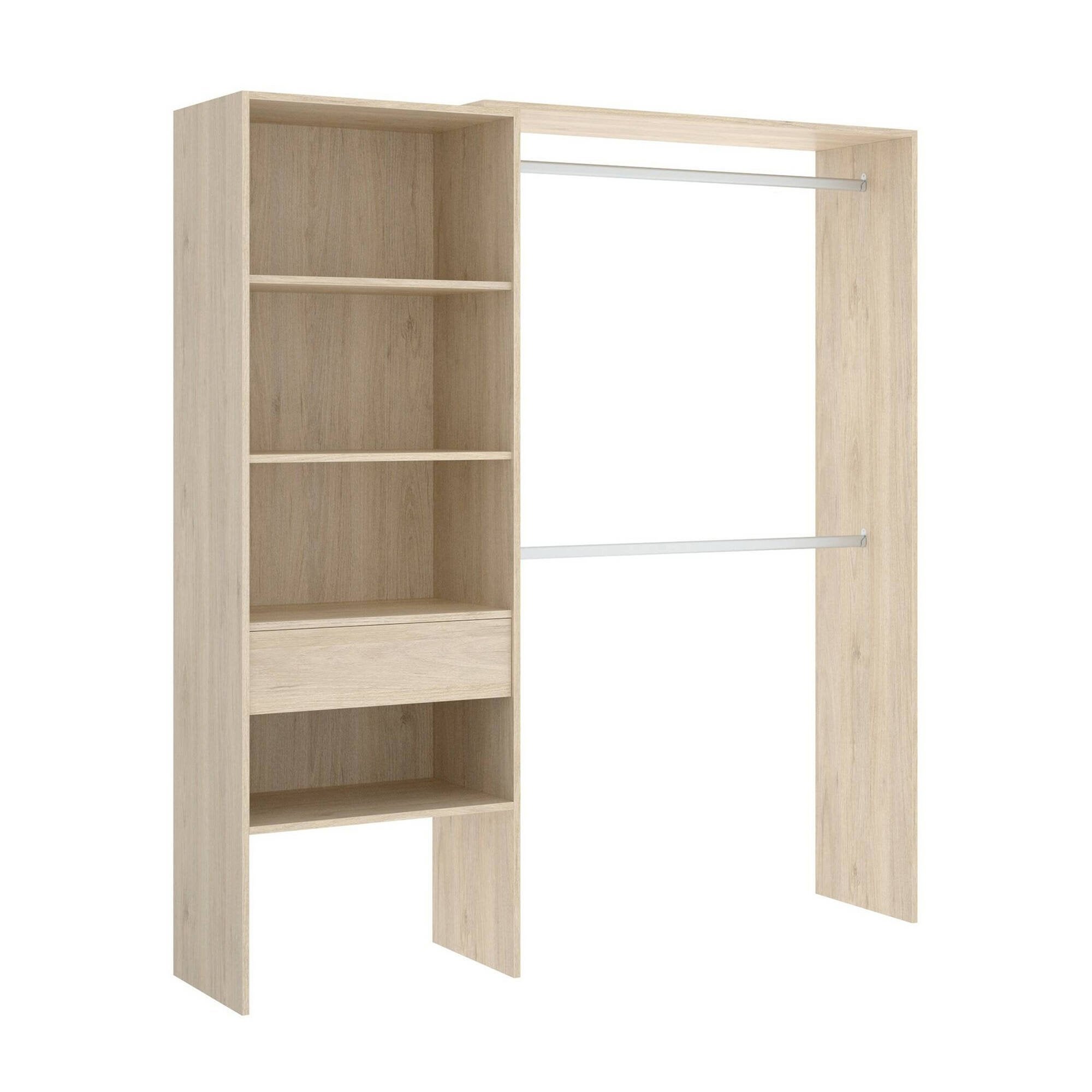 Grande Garde-robe Lhotse, Structure pour dressing, Cintre ouvert, 160x40h187 cm, Chêne - 2