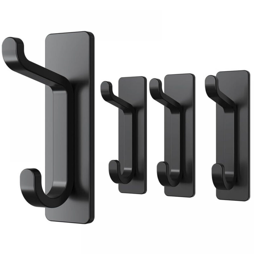 Wieszak na ręczniki łazienkowe z haczykiem ściennym, matowa czarna stal nierdzewna, opakowanie 4 szt.