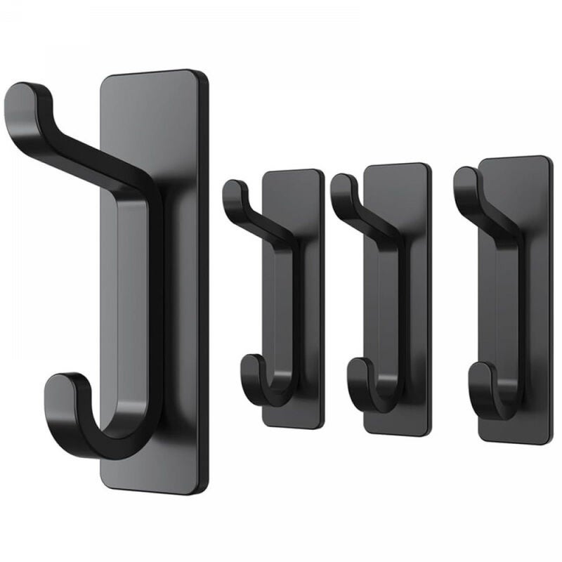 Wieszak na ręczniki łazienkowe z haczykiem ściennym, matowa czarna stal nierdzewna, opakowanie 4 szt.