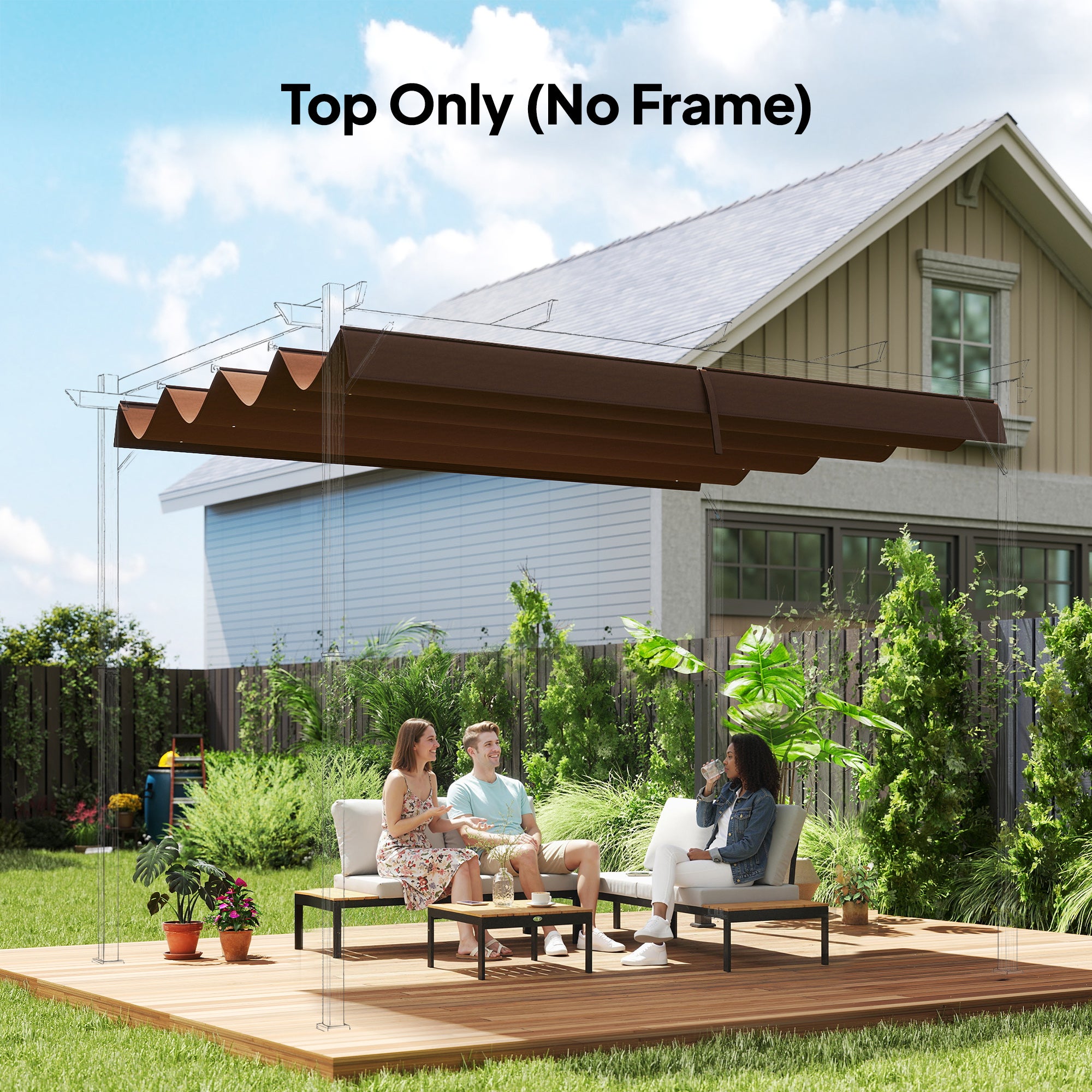 Toiture de remplacement pour pavillon de jardin de 2,85 x 2 m, extensible, montage facile, polyester, couleur café - 3