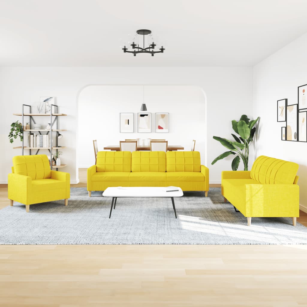 Set di Divani 3 pz Giallo Chiaro in Tessuto vidaXL - 4