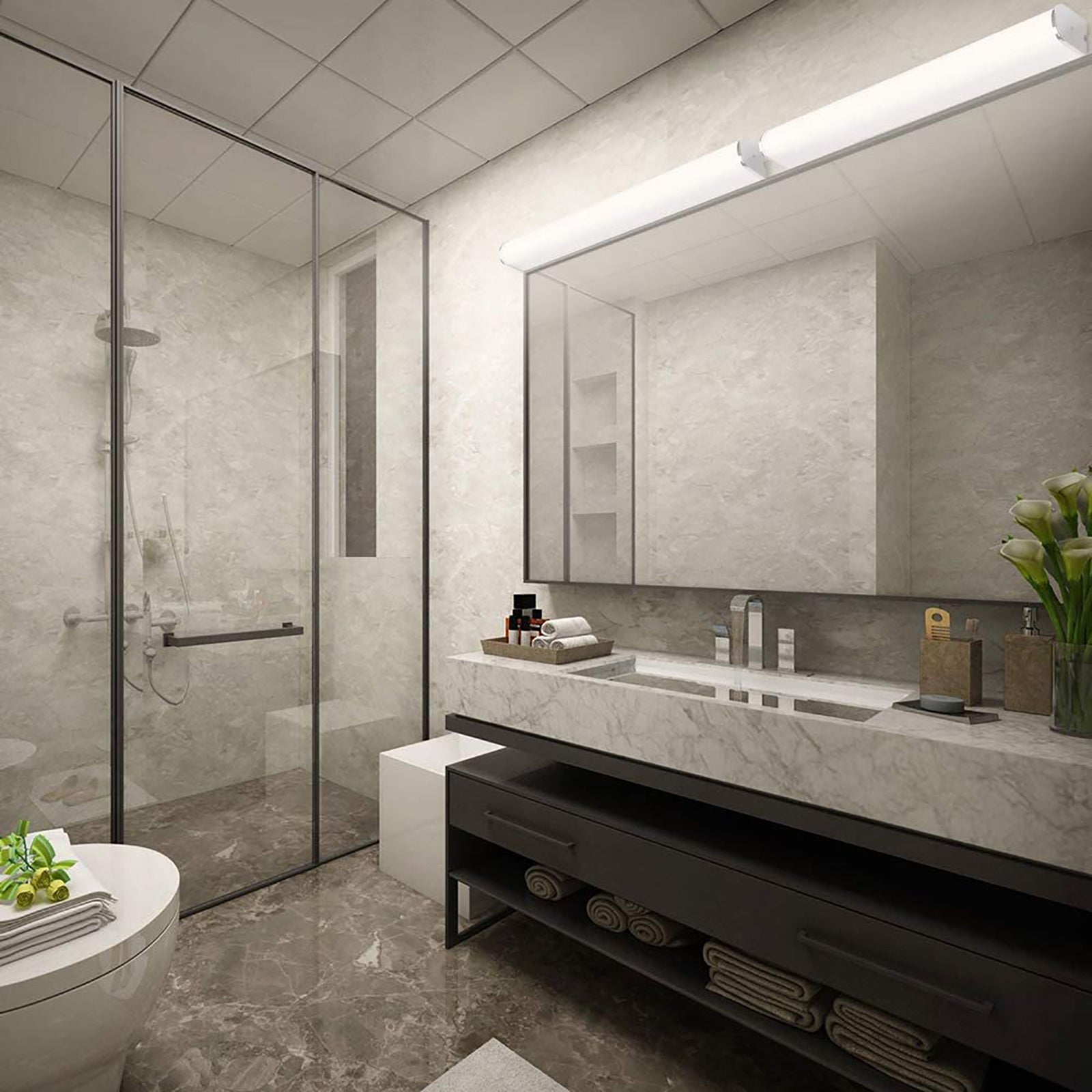 Applique murale LED 15W 1200lm, 60cm, avec interrupteur, pour miroir de salle de bain, dressing ou atelier. Lumière neutre 4000K, 230V. - 2
