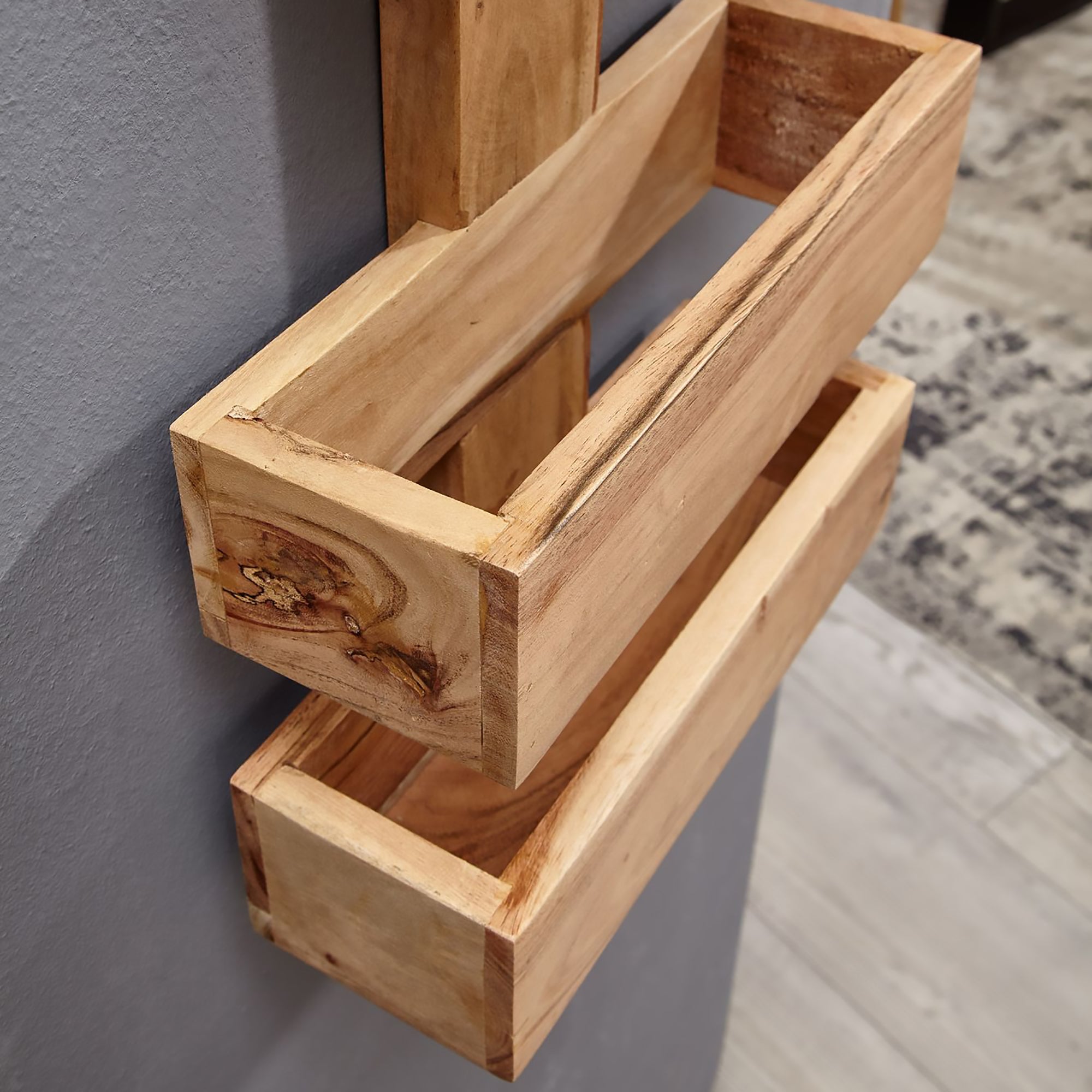 Porte-revues mural 30x10x72 cm en acacia massif - MADURAI - 4