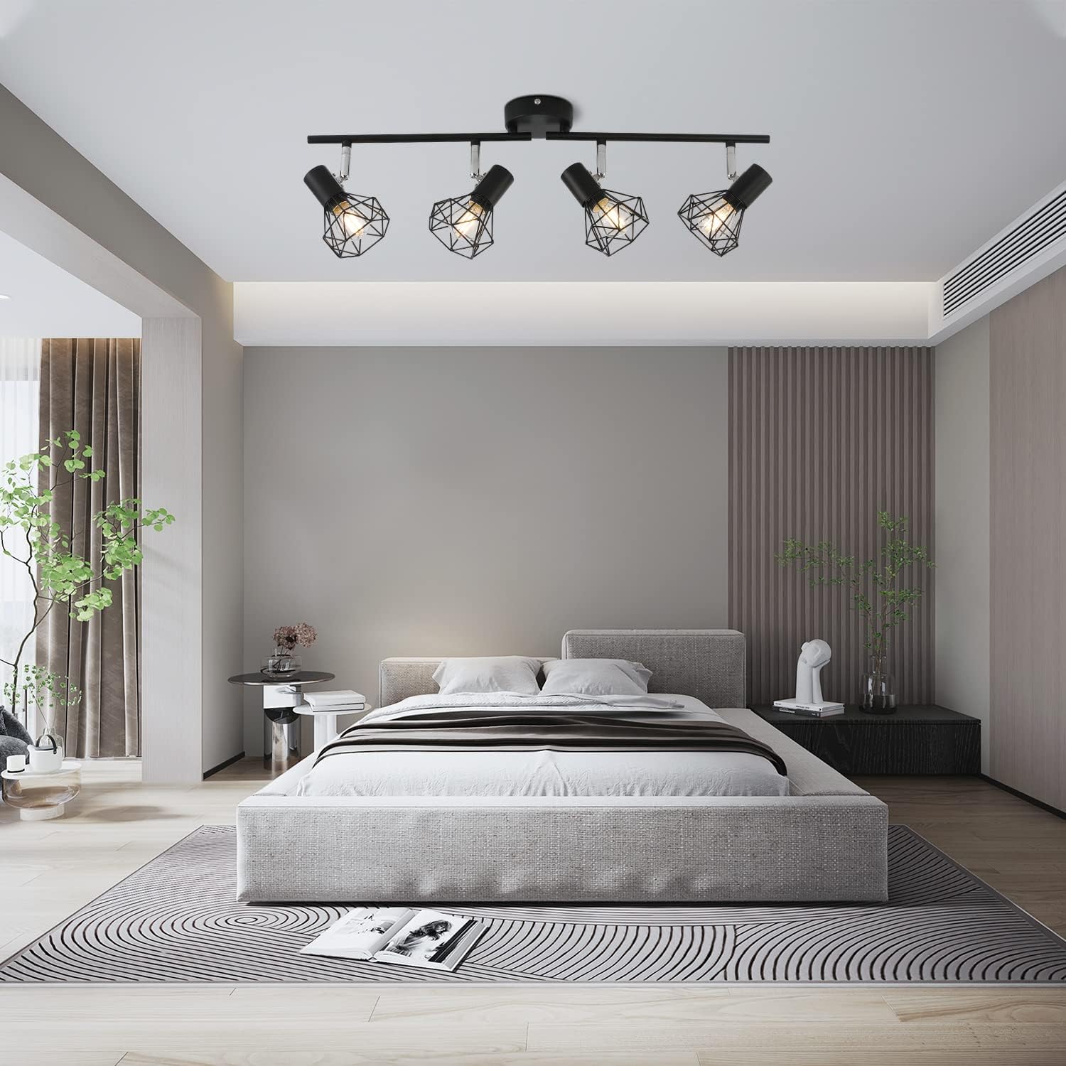 Plafonnier 4 spots pivotants style industriel rétro en métal noir pour cuisine, couloir, salon - 4