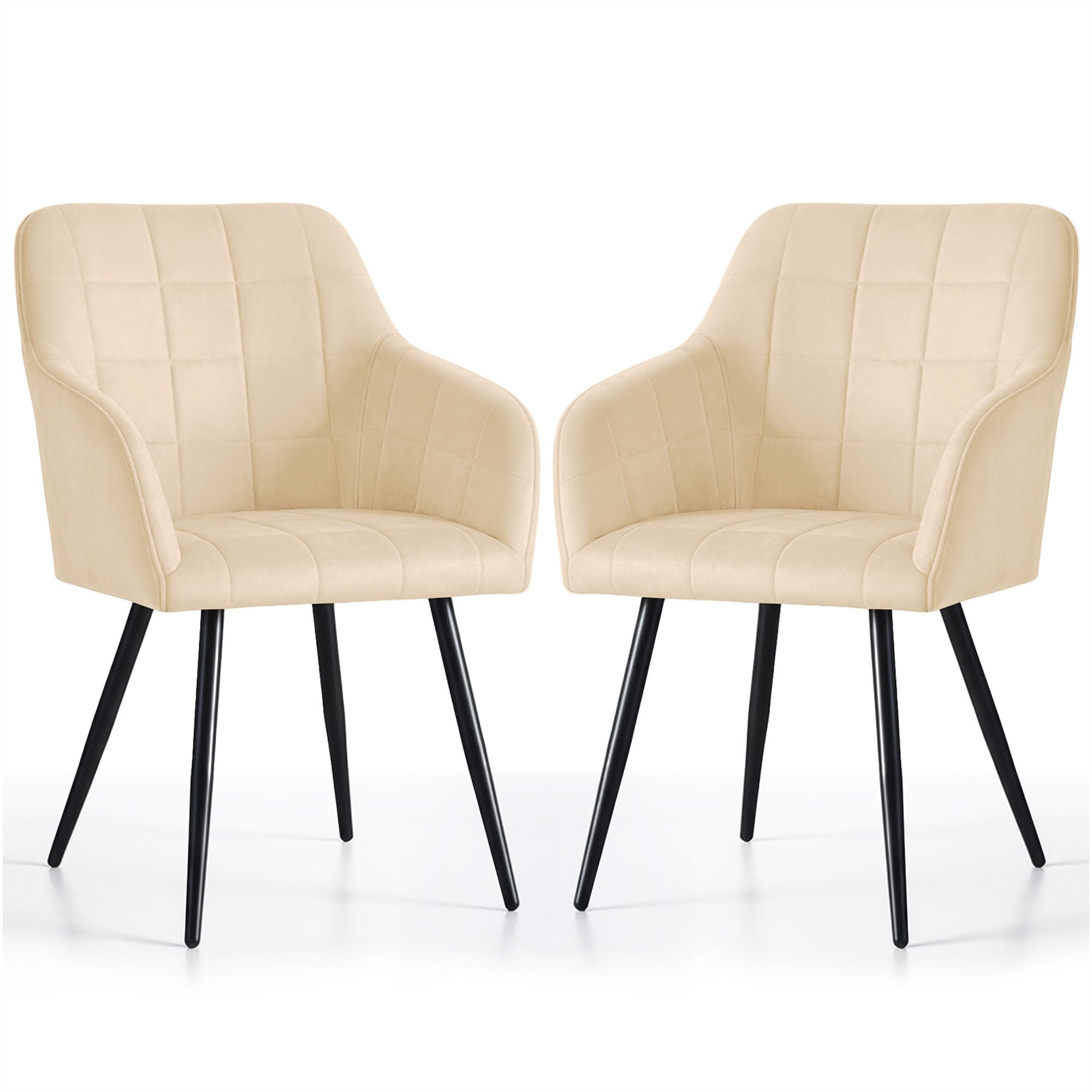 2x Krzesło tapicerowane z przeszyciami kwadratowymi Beżowe LUXANO Czarne nogi