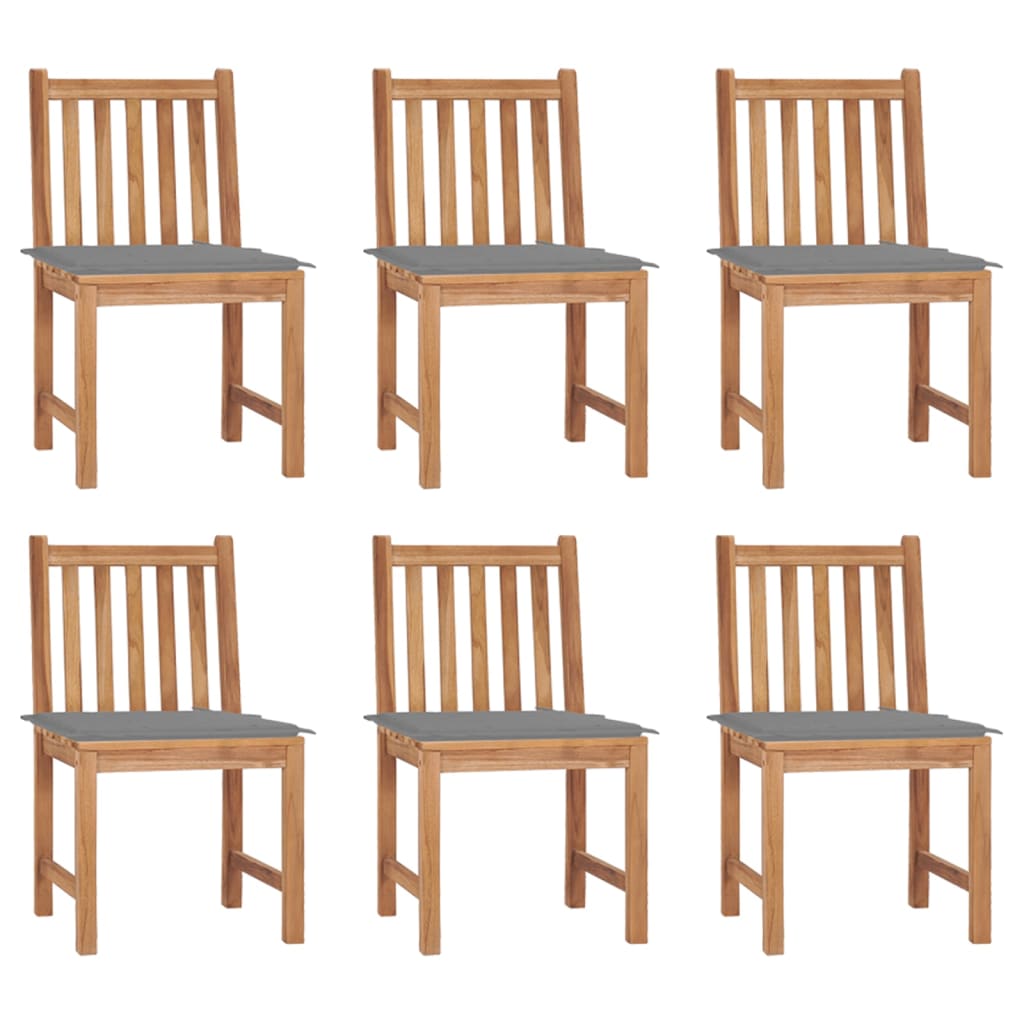 Chaises de jardin 6 pcs avec coussins Bois de teck massif - 2