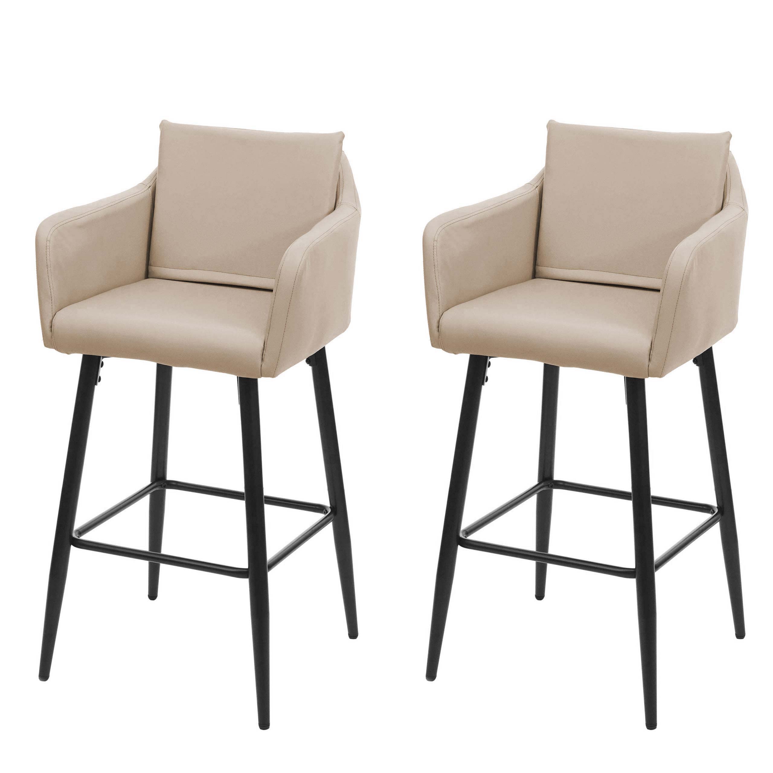 Zestaw 2 stołków barowych HWC-H93, stołek barowy, metalowy podnóżek ~ imitacja skóry, beżowy