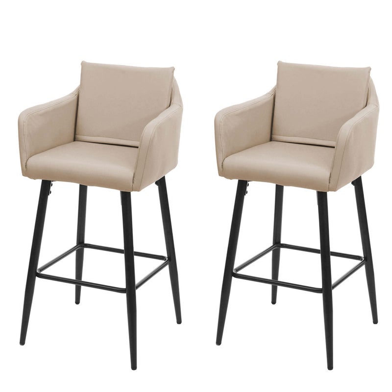 Zestaw 2 stołków barowych HWC-H93, stołek barowy, metalowy podnóżek ~ imitacja skóry, beżowy