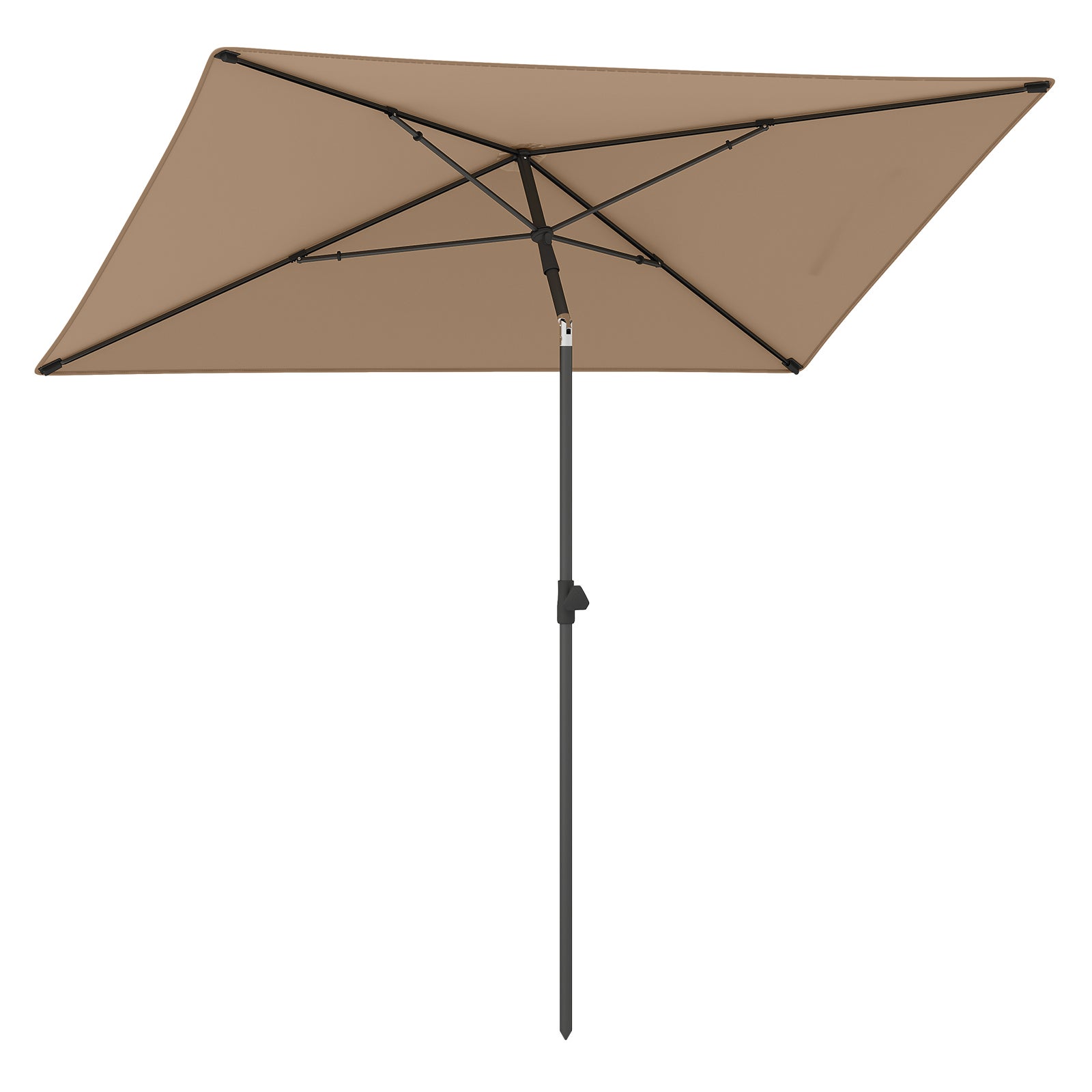 Parasol ogrodowy zewnętrzny 213 × 140 cm, prostokątny parasol balkonowy solarny, nachylenie 30° na przycisk, przenośny pokrowiec transportowy, brązowy