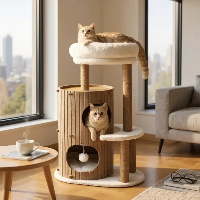 Arbre à chat HORIZONTE au design moderne avec refuge confortable ALTHEA LIVING 93x61x41cm Marron - 6