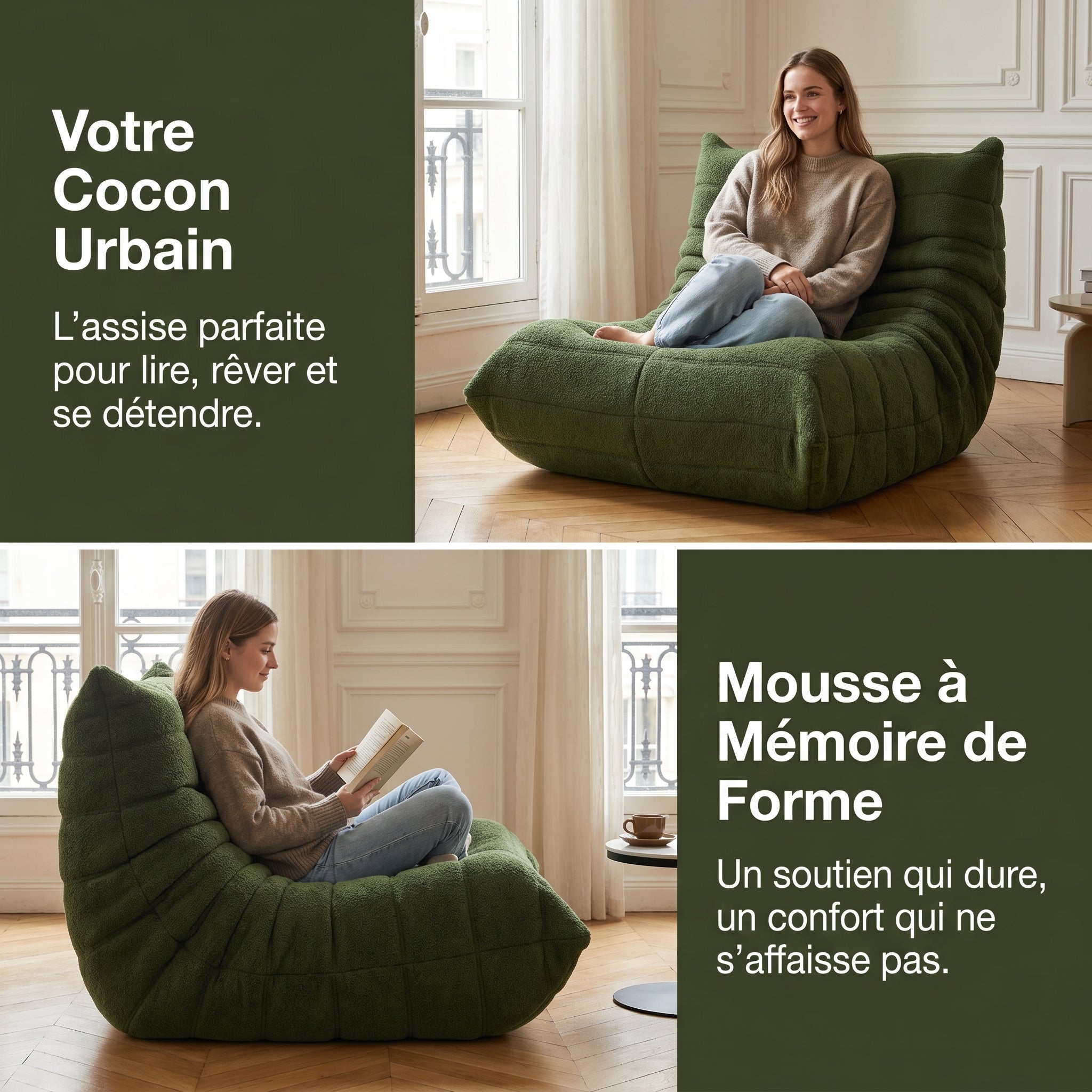 Pouf géant - Canapé de sol avec dossier - Fauteuil de lecture d'intérieur confortable XXL - Pour salon et chambre à coucher - 86 x 105 x 75 cm - Noir - 5