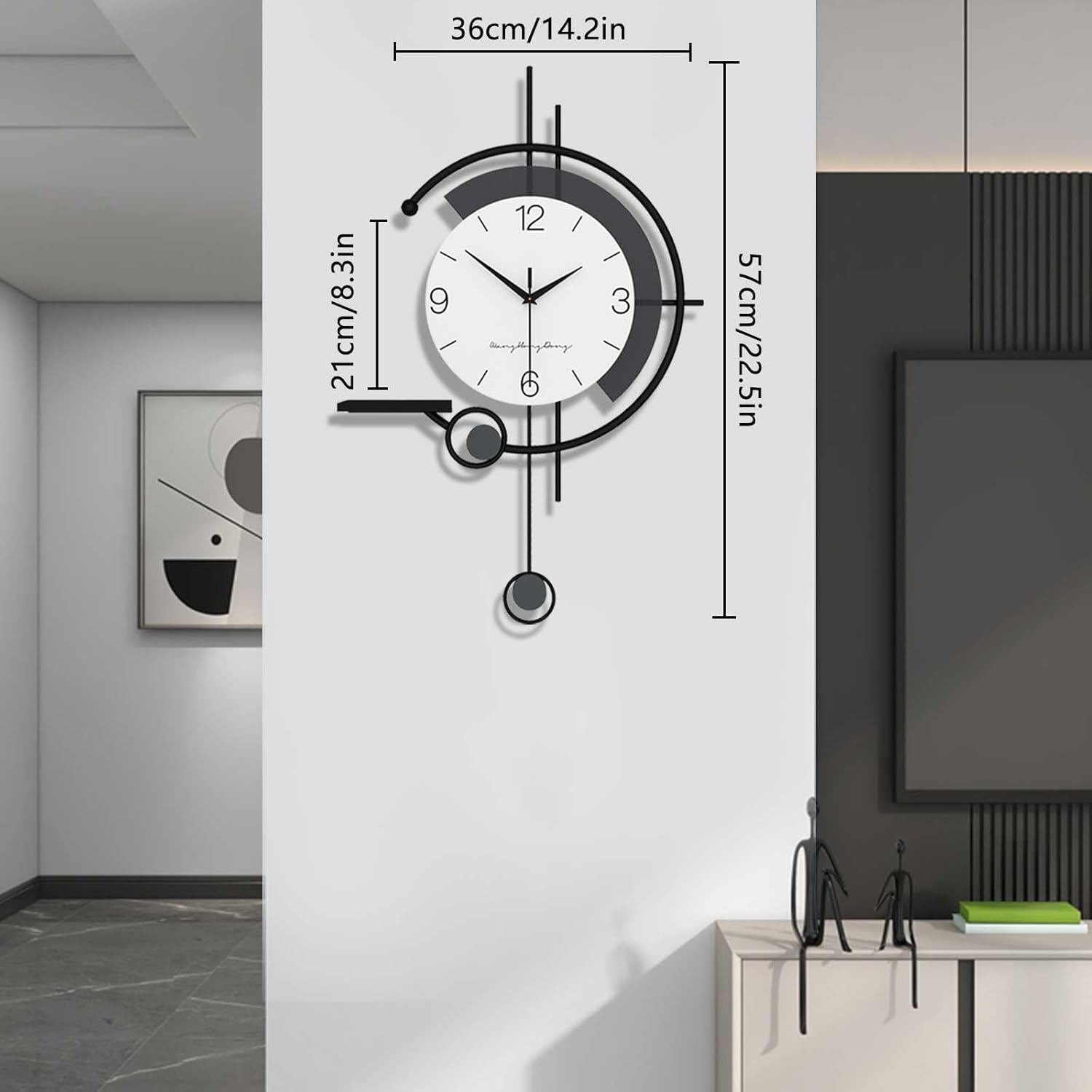 Reloj de pared minimalista moderno: decorativo silencioso sin tictac, estante art déco para sala, dormitorio, oficina o cocina. - 4