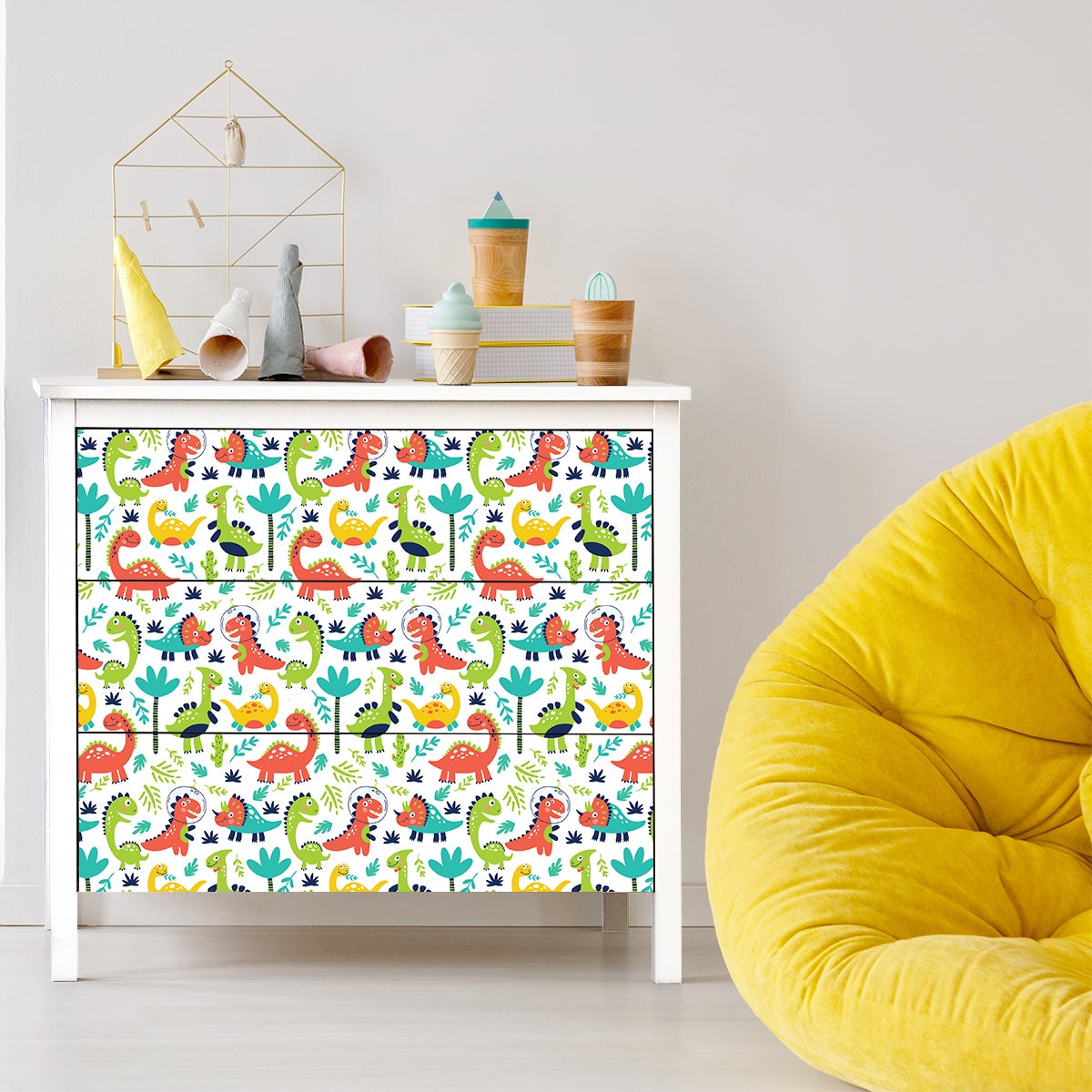 Vinilo infantil dinosaurios espaciales - adhesivo de pared - revestimiento sticker mural decorativo - 60x90cm - 3