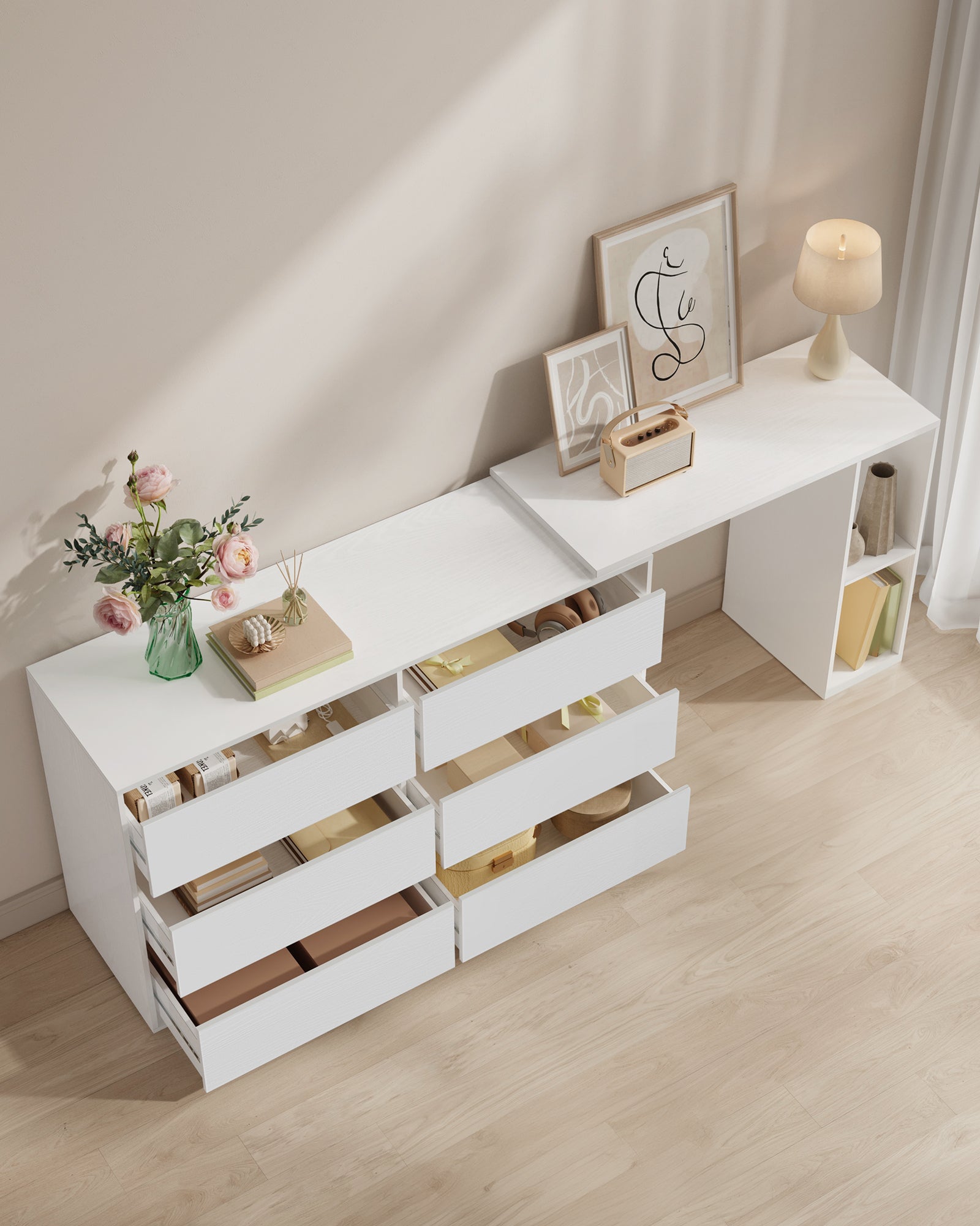 Assemblage Rapide sans Outils Toolless, Commode, Meuble de Rangement, Coiffeuse avec Étagère, Côte à Côte ou en L, pour Chambre, Bureau, Blanc Neige - 3