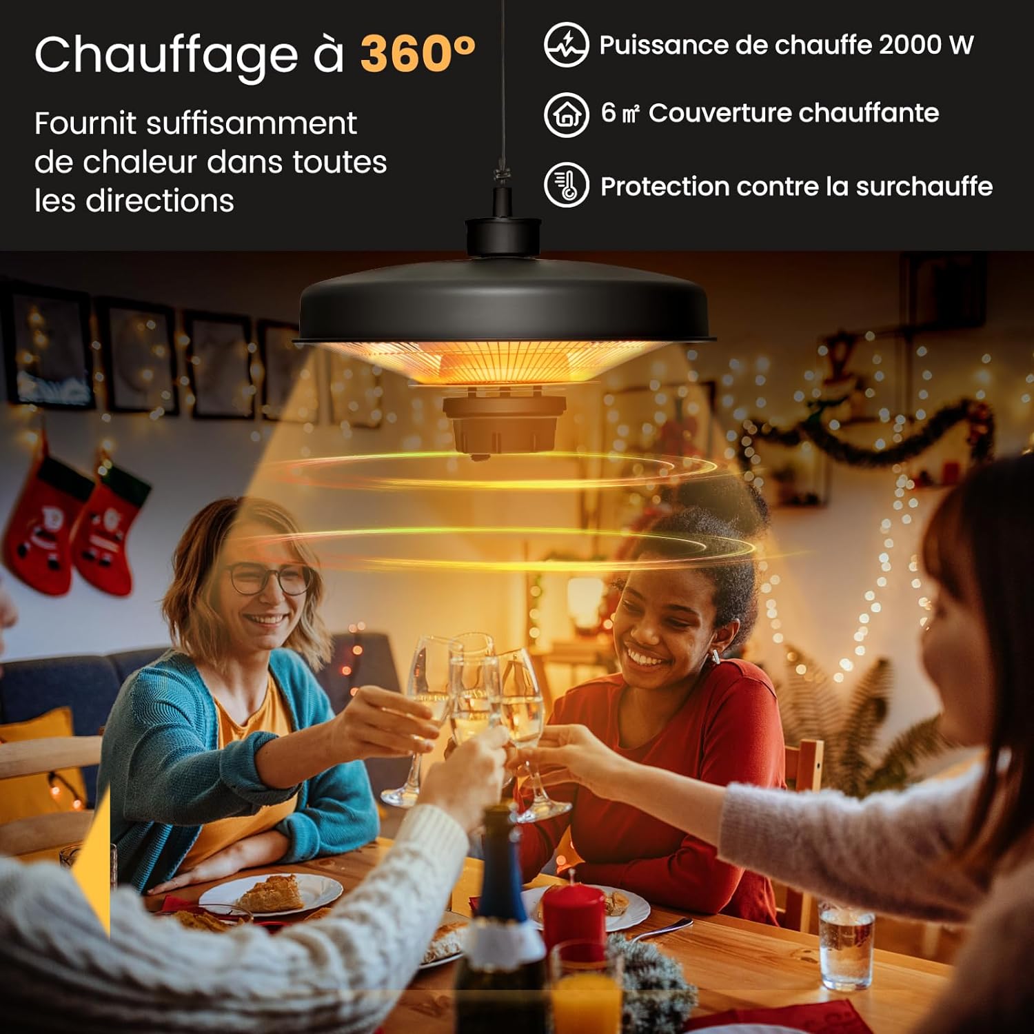 2000W Riscaldatore Radiante a Soffitto, Riscaldatore Elettrico Infrarossi per Esterni con Telecomando, Impermeabile e Protezione da Surriscald - 3