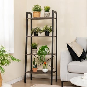 GIANTEX Libreria Pieghevole a 4 Livelli, Scaffale in Metallo, Mobile Portaoggetti per Soggiorno, Ufficio, Camera da Letto, Garage, Stile Industriale, 60x29,5x117cm