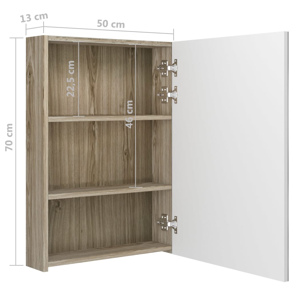 vidaXL Armario de baño con espejo y LED blanco y roble 50x13x70 cm - 7
