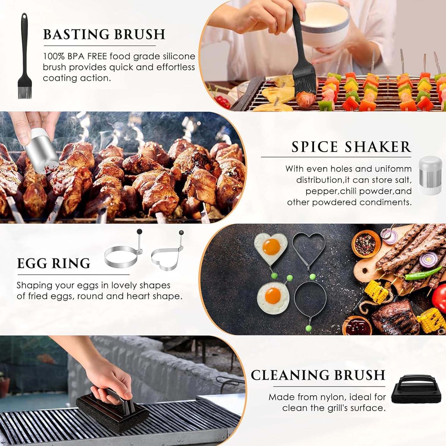 Ensemble 34 pièces accessoires BBQ pour plaque de cuisson – spatules surdimensionnées, racloir, pinceau et housse pour barbecue extérieur Blackstone - 3