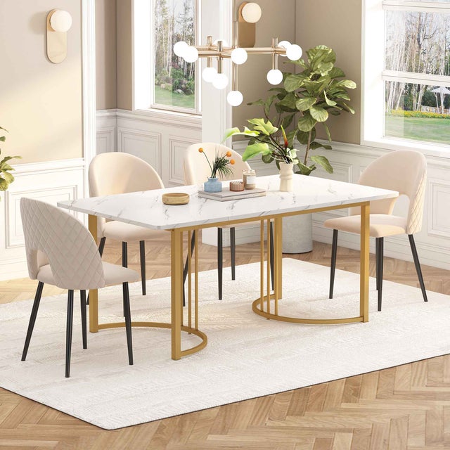 Table de salle à manger ⌀ 90 cm effet marbre noire et dorée BOCA