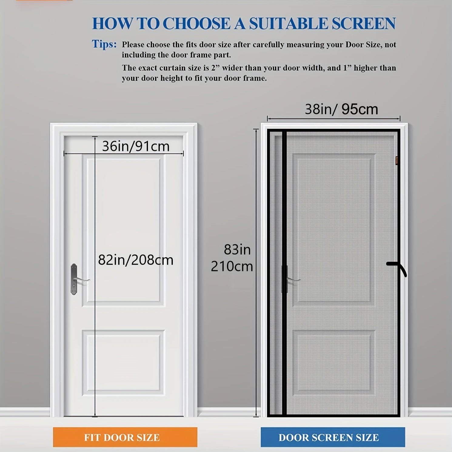Puerta Mosquitera Magnética de Apertura Lateral - Cierre Magnético, Antiinsectos, Manos Libres, Cortinas para Puerta, Negro, 95x210cm - 2