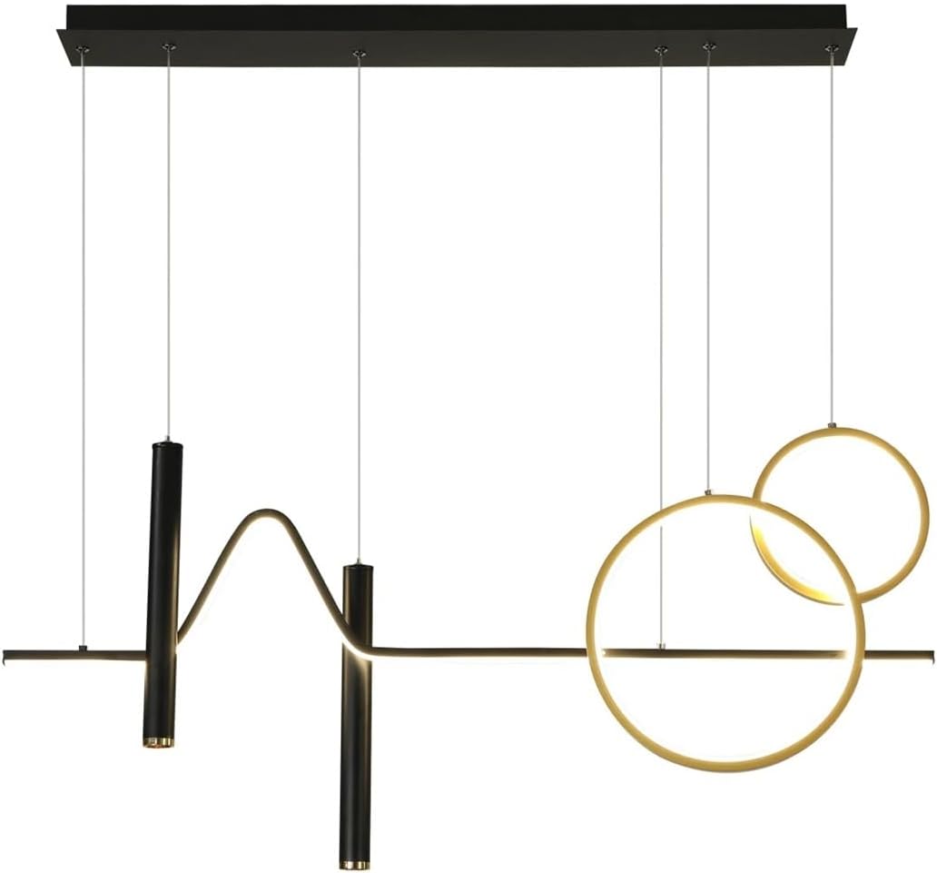 Suspension Linéaire LED Moderne Noire - Lustre Îlot Cuisine Dimmable Avec Télécommande - 120cm
