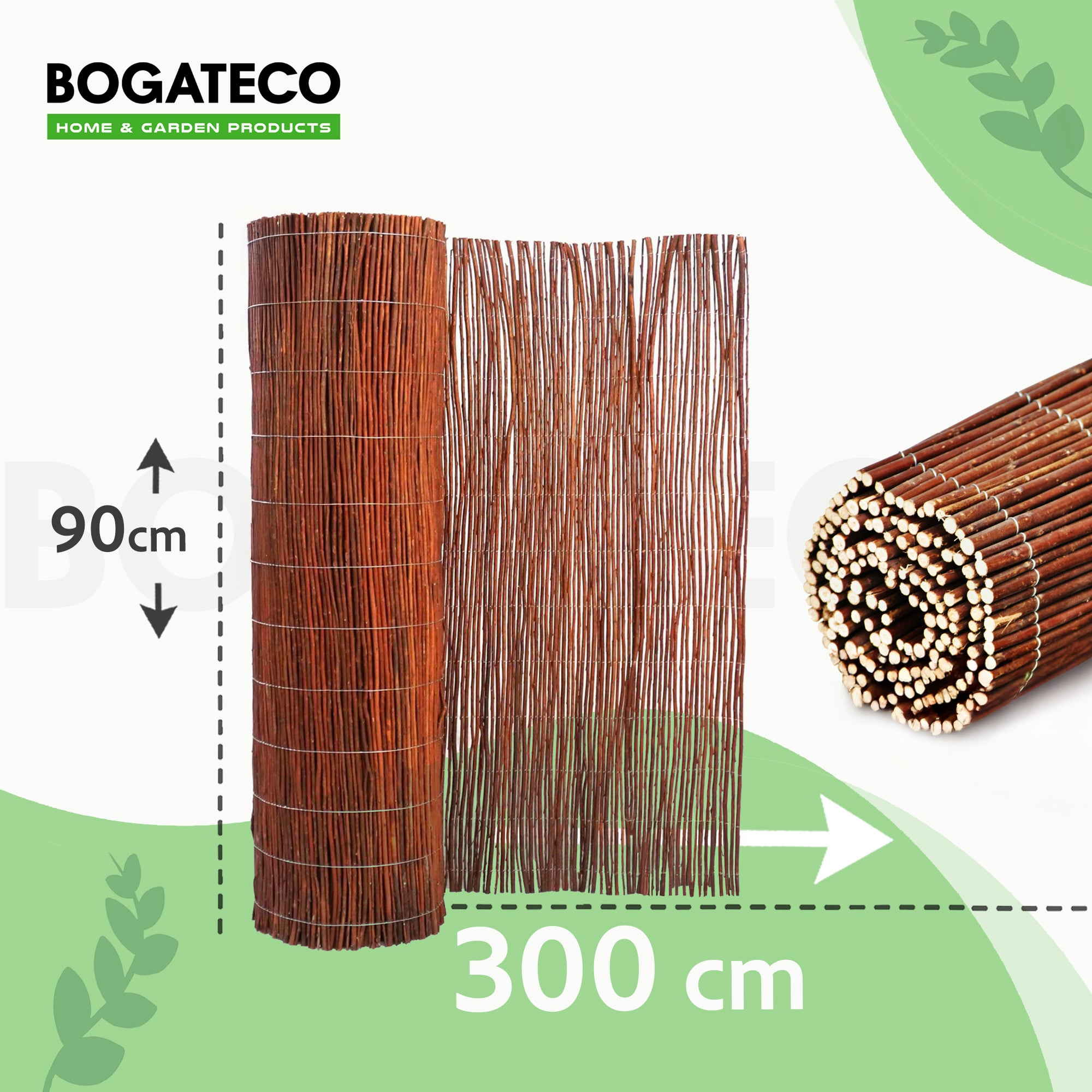 BOGATECO Clôture d'intimité en osier en bois 90 cm de haut et 300 cm de long | Parfait pour le jardin, le balcon et la terrasse | Fabriqué en Europe - 3