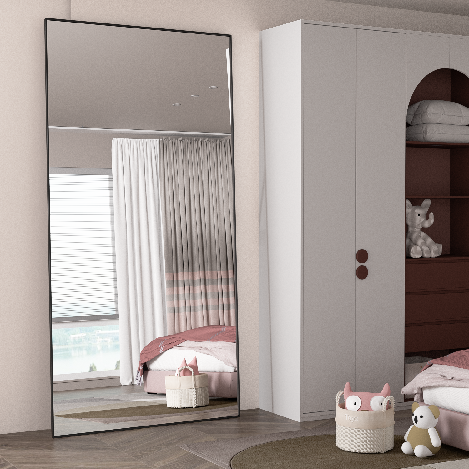 CASSILANDO Miroir corporel 198 x 96 cm, miroir sur pied rectangulaire extra large, cadre en alliage d'aluminium, support en U, couleur noire - 4