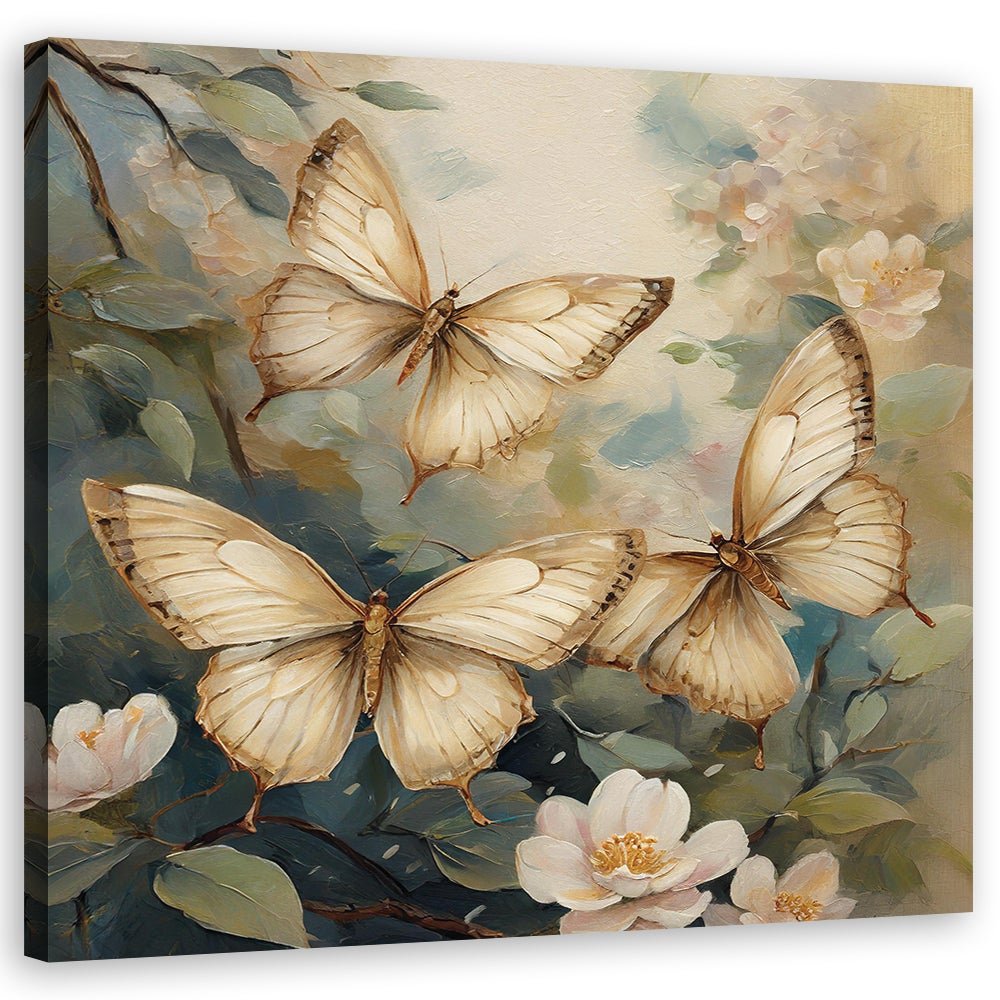Obraz na płótnie, Motyl Kwiaty Gałęzie 30x30