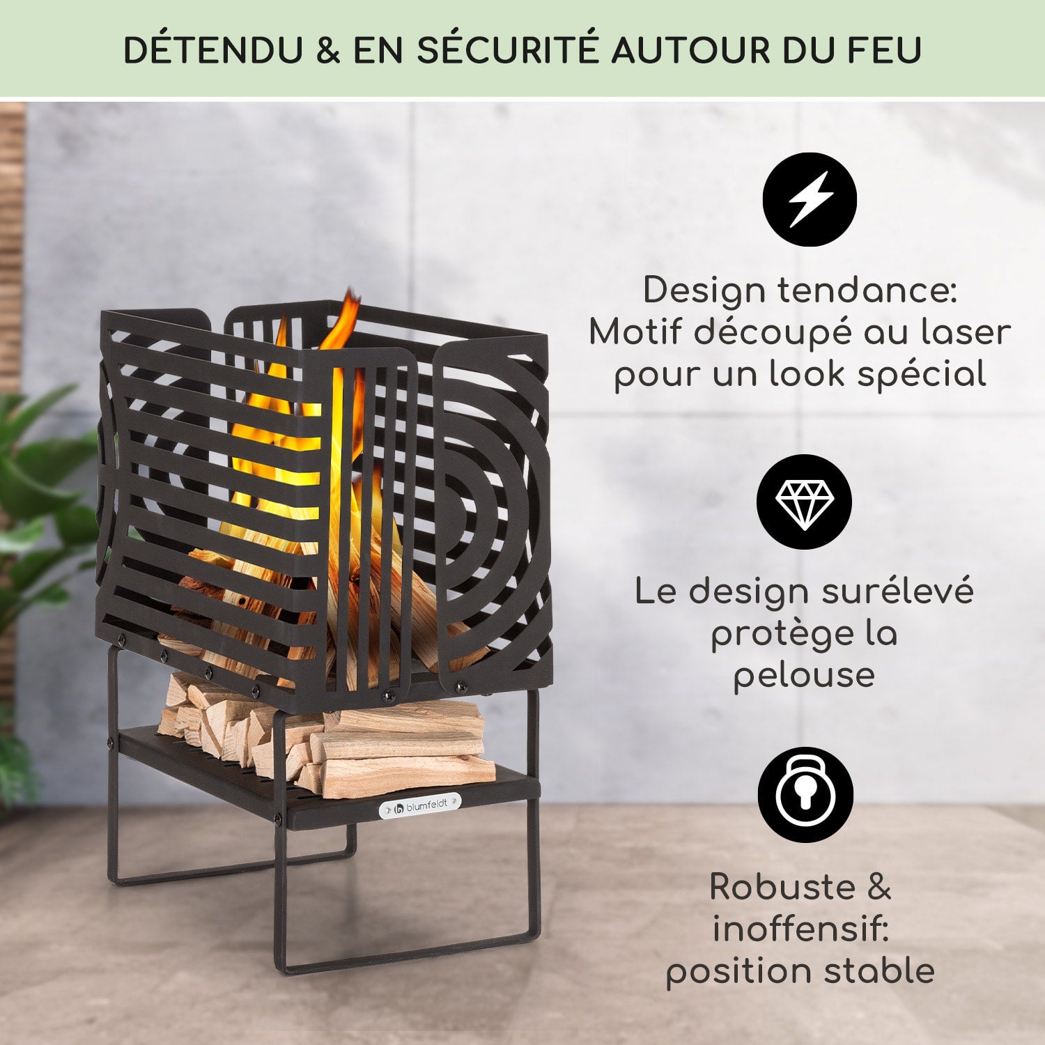 BLUMFELDT Krakatoa Braséro étagère en bois en acier massif avec découpes laser Noir - 2