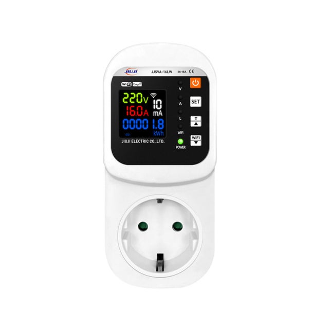 Prise connectée WIFI TY APP 16A, écran LCD, réarmement automatique, protection surcharge tension/courant, wattmètre numérique, compteur énergie