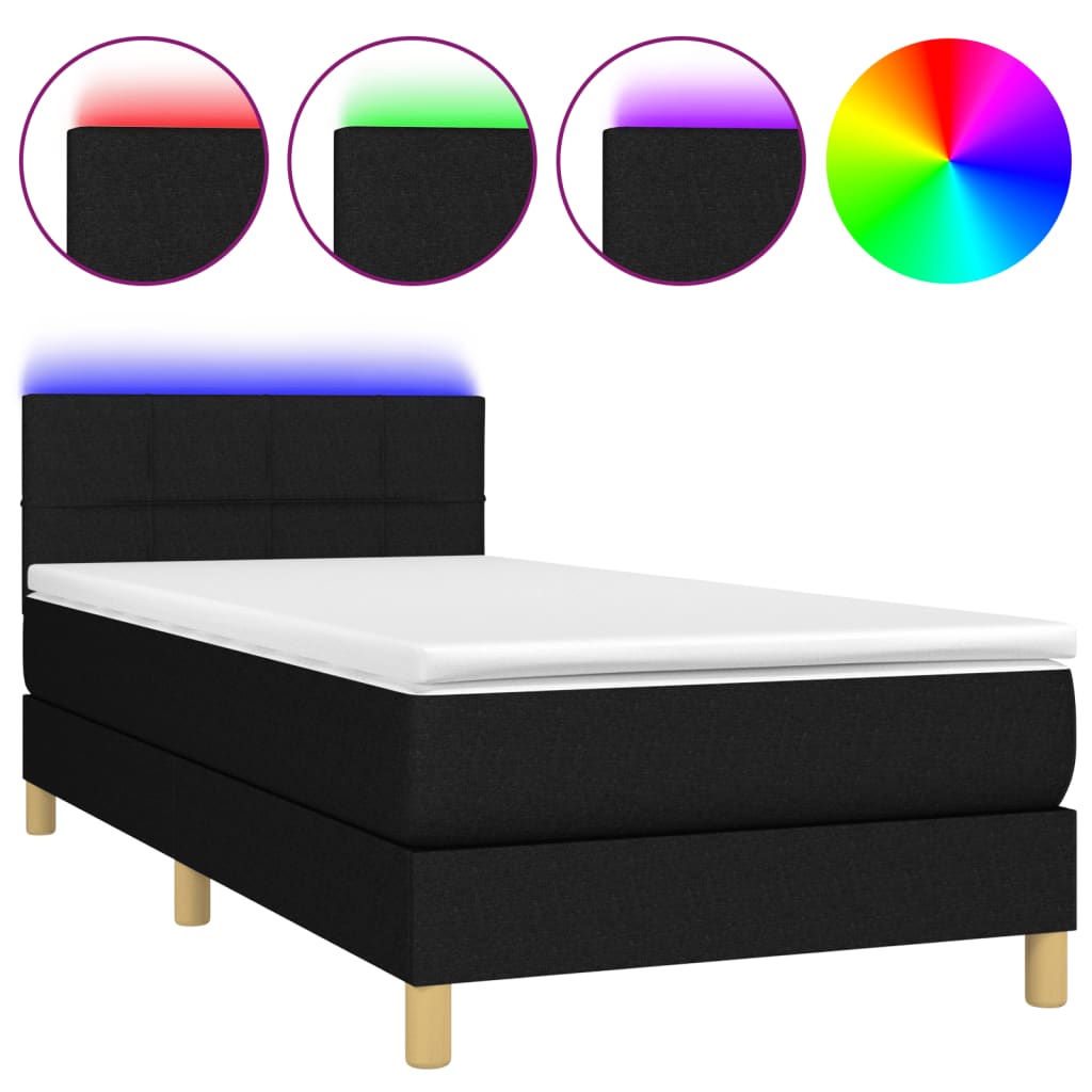 Maison Exclusive - Sommier à lattes de lit avec matelas et LED Noir 90x200cm Tissu - 2