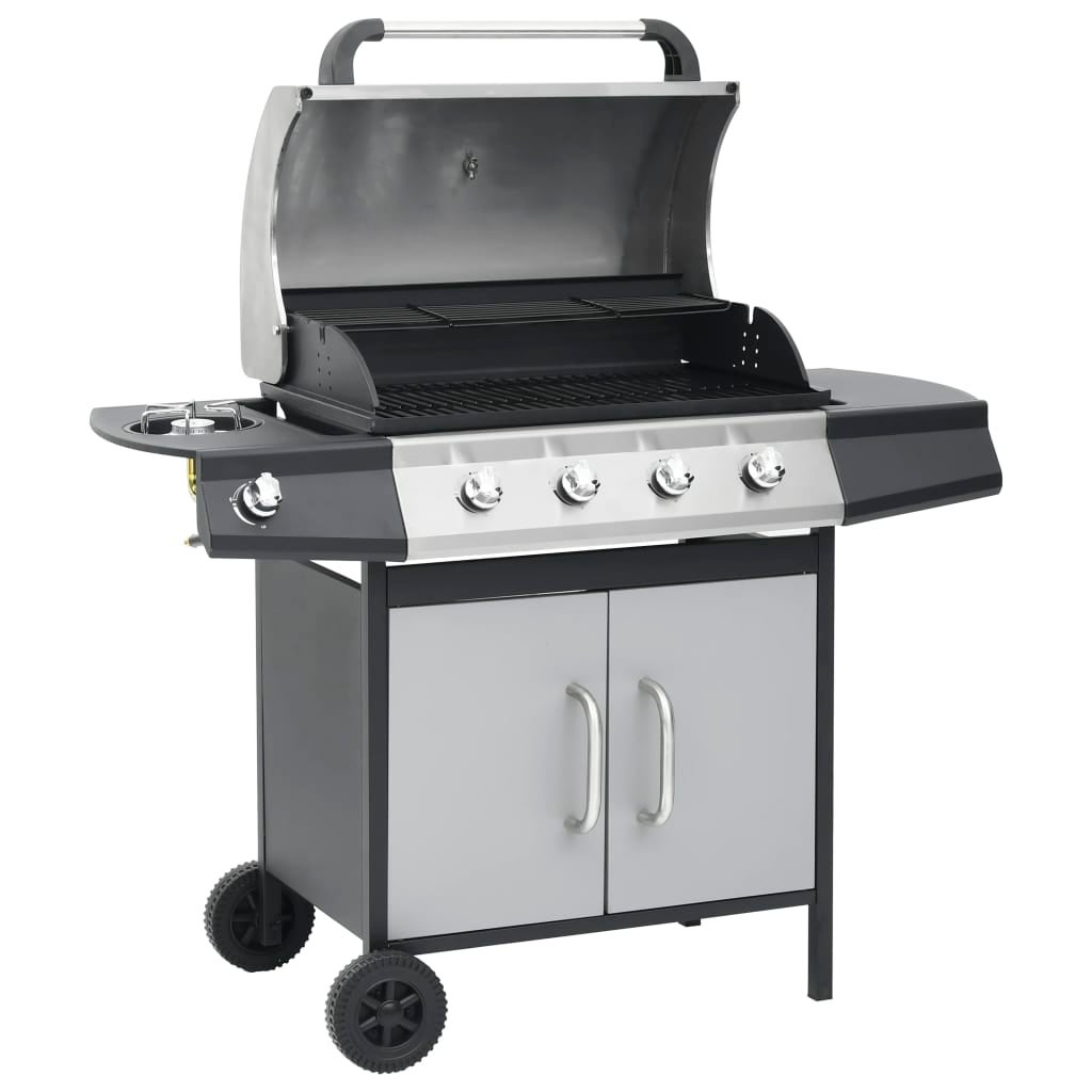 Barbacoa De Gas Portátil VidaXL - 6 Quemadores, Acero Inoxidable, 12kW, Con Ruedas (negro)