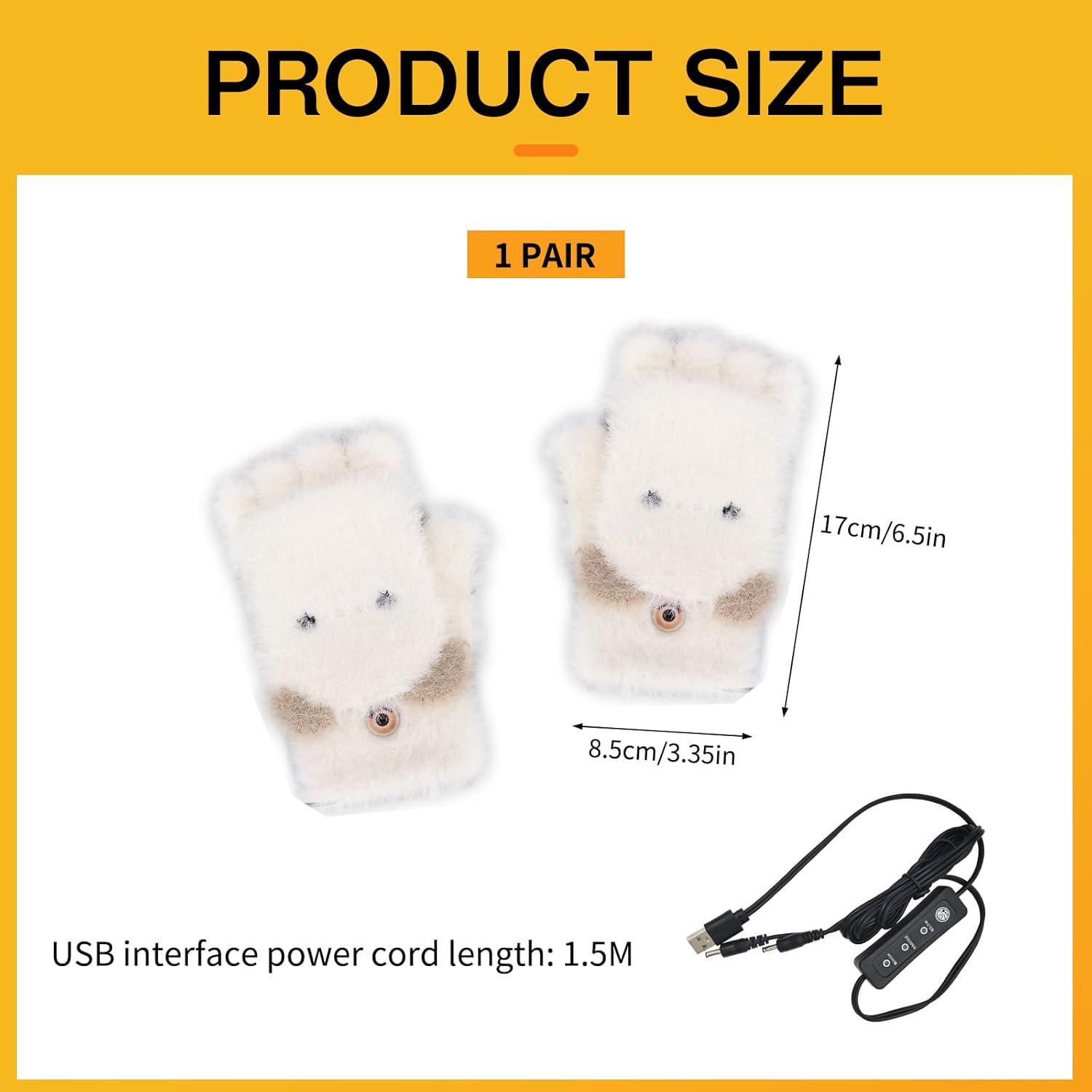 Gants Chauffants USB Unisexes - Lavables - Élément Chauffant Amovible - Boutons Tactiles - Pour Ordinateur, Téléphone - Hiver - 8