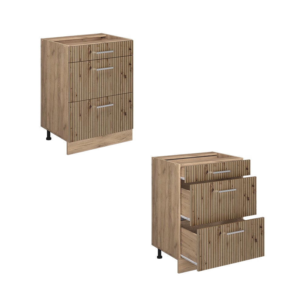 Vicco Meuble cuisine R-Line, Chêne Artisan, 60cm avec tiroirs, sans PT - 5