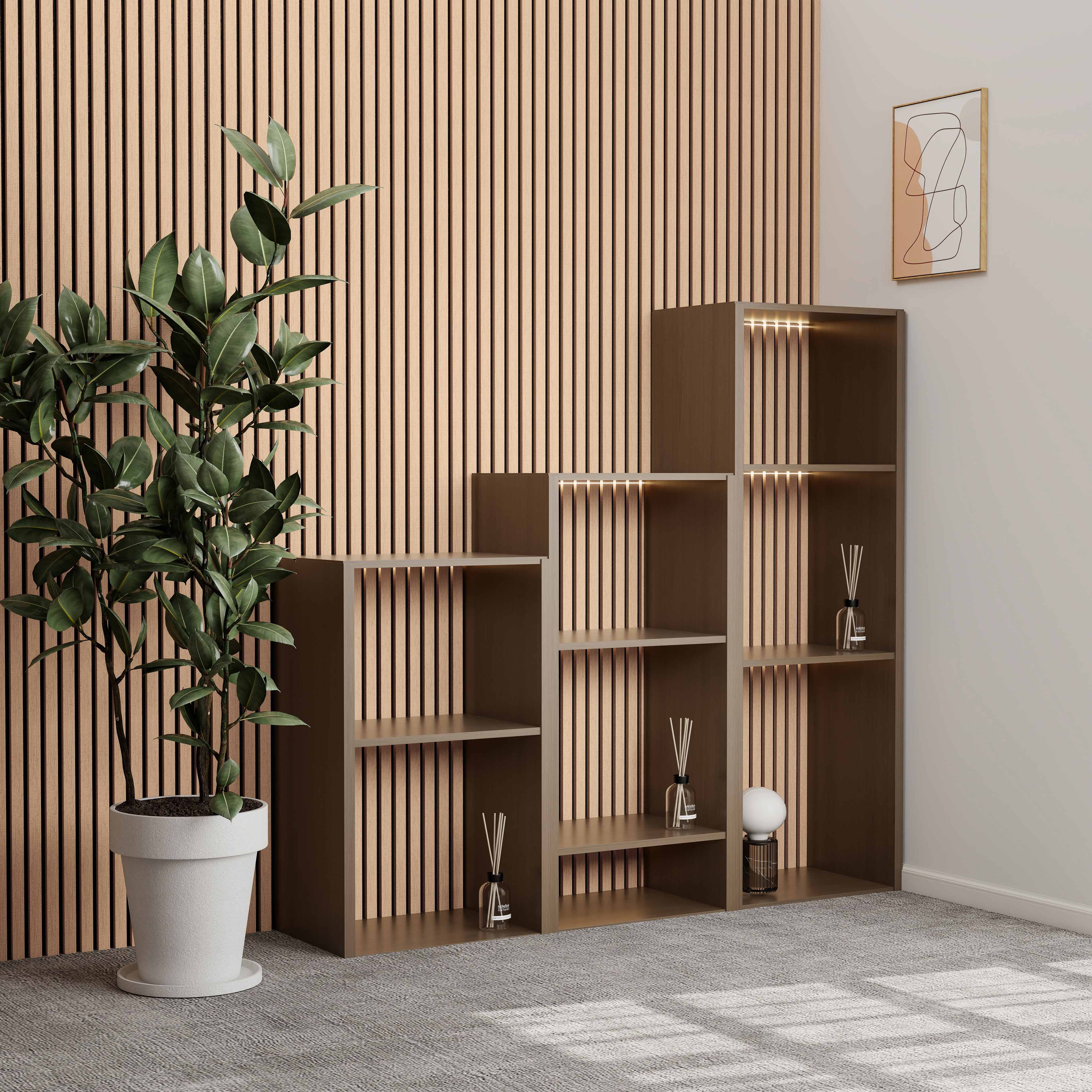 Lot de 2 panneaux muraux acoustiques décoratifs en bois MDF 120 x 60 cm, finition chêne foncé, excellente isolation acoustique, installation simple - 2