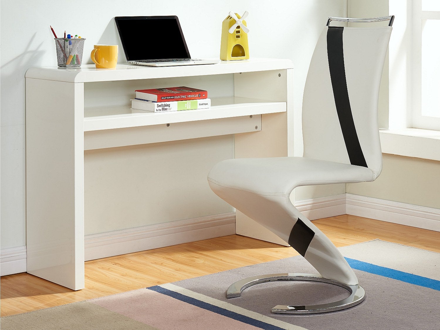 Komplet 2 krzeseł TWIZY - Materiał skóropodobny czarny + biały