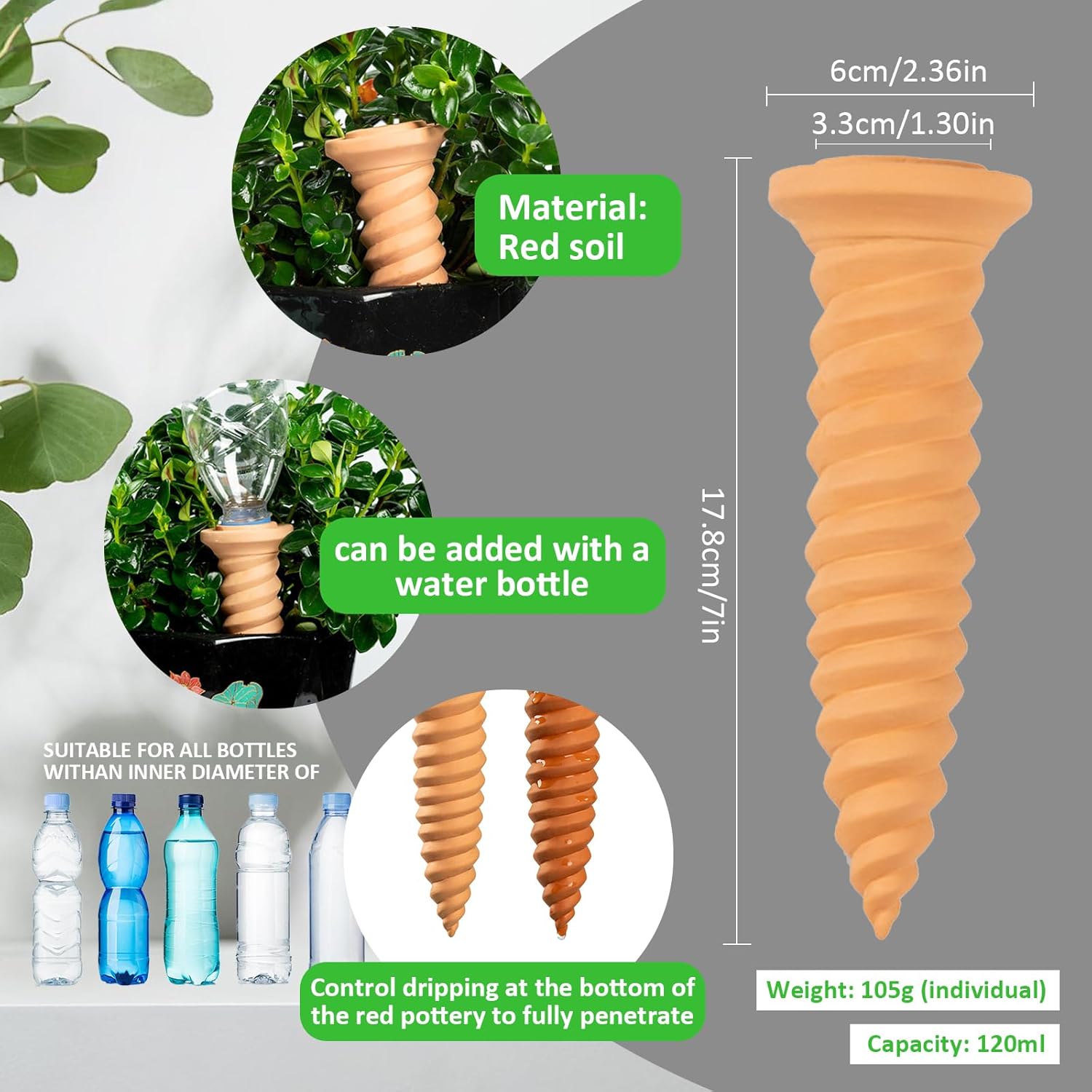 4 Pièces Arrosage Goutte à Goutte Ollas Terre Cuite Arrosage Automatique Plantes Irrigation Goutte a Goutte Bouteille pour Jardin Maison Intérieur Ext - 2