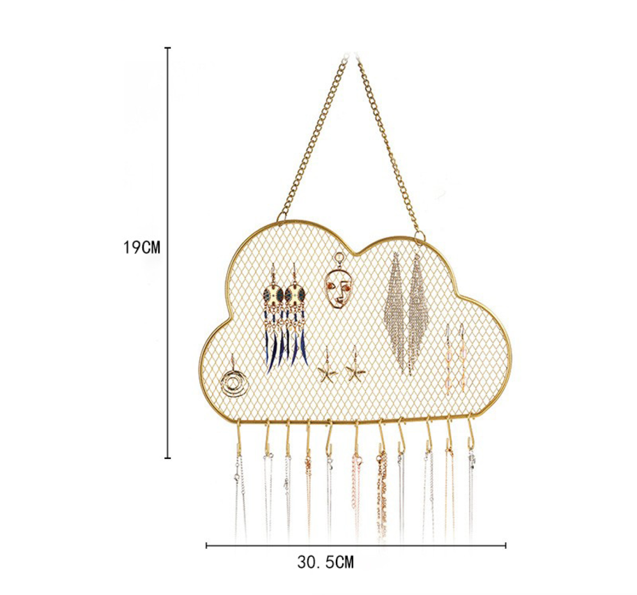 Organiseur de bijoux suspendu, présentoir mural en métal pour boucles d'oreilles et colliers,cadeau (Nuages) - 4