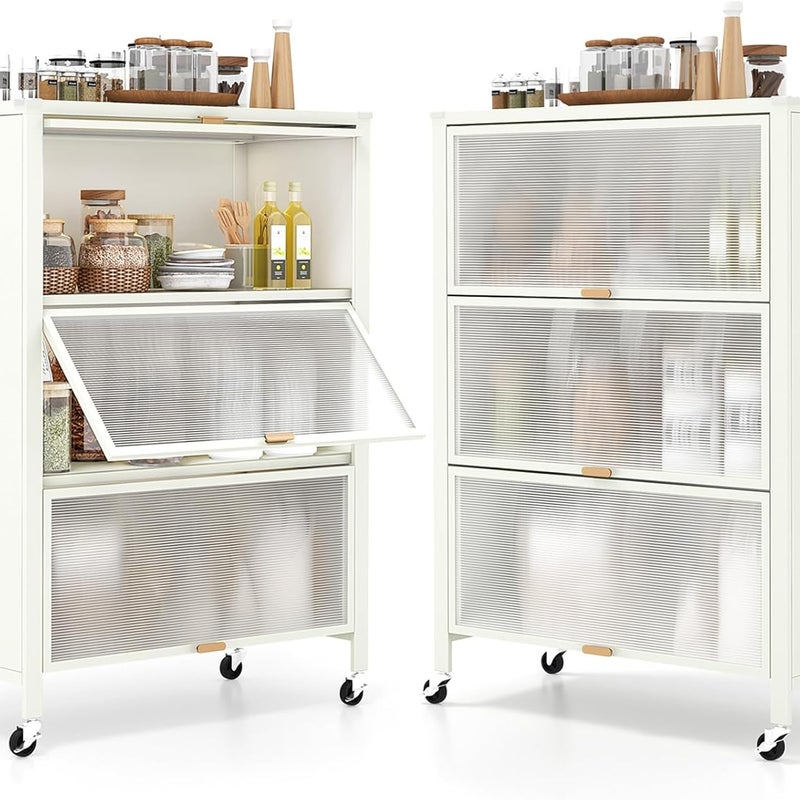 4-poziomowe Półki do Przechowywania, Obrotowymi Kółkami 360°, 2 Zestawy Zabezpieczające przed Przewróceniem (81 x 37 x 115 cm | 3 Półki, Białe)