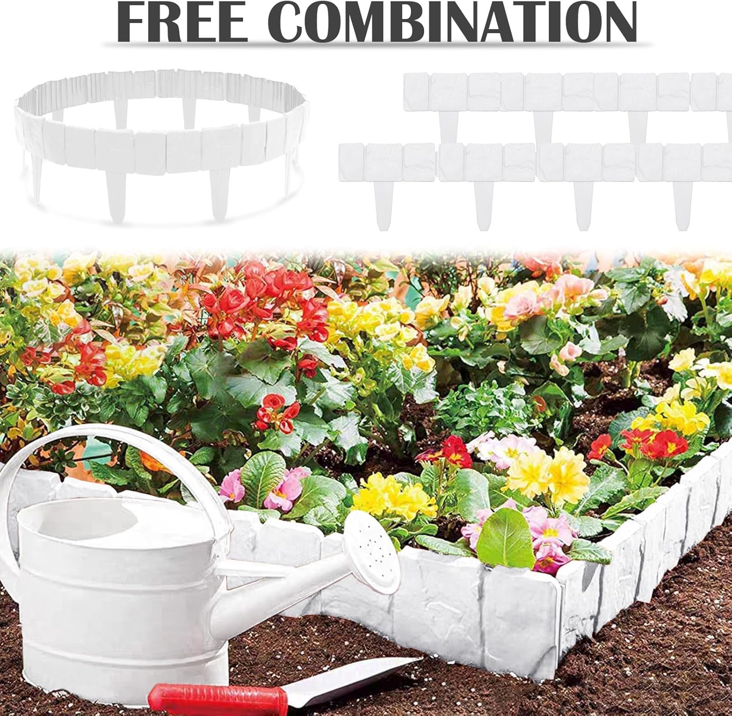 Bordure Jardin Plastique, Bordure de Jardin Exterieur Flexible 5m, 20 Garnitures Bordure Pelouse, 25 cm x 23 cm(L x H), Blanc - 5