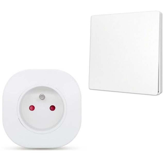 Prise murale commandée sans fil et sans pile - Qualité Pro - 1 Interrupteur radio auto alimenté+ 1 prise EU 3000w