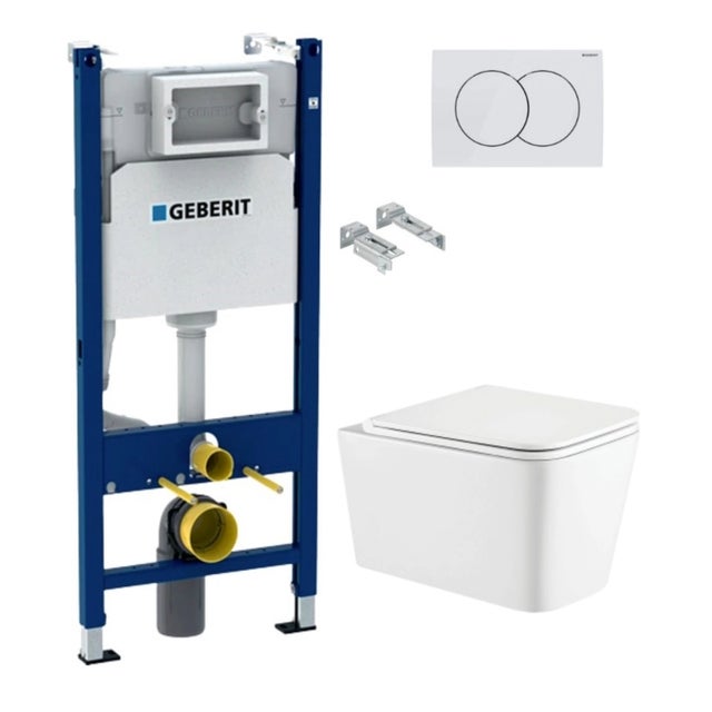 GEBERIT Duofix pack cisterna com botão Delta 01 branco brilhante e sanita Trend KP