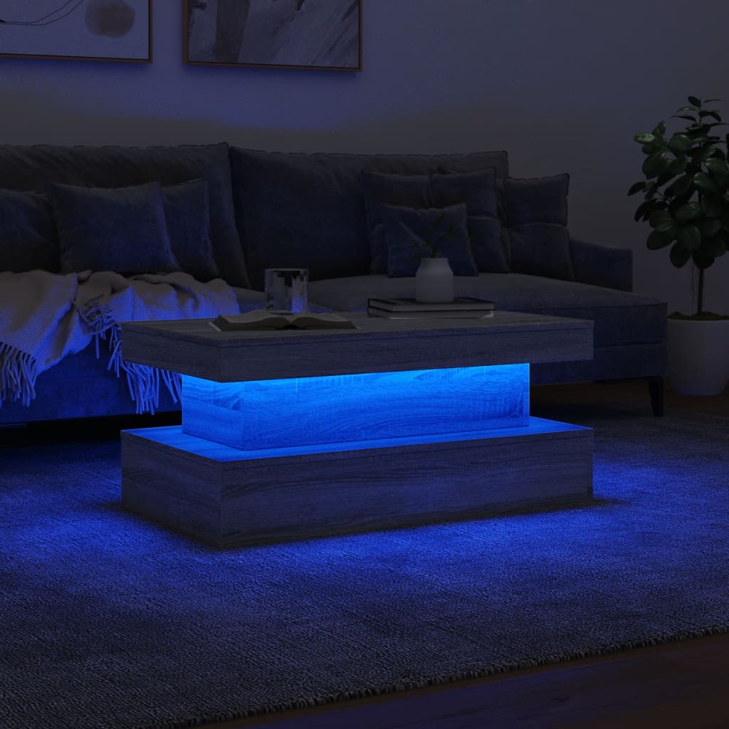 Maison Exclusive - Table basse avec lumières LED gris sonoma 90x50x40 cm - 5