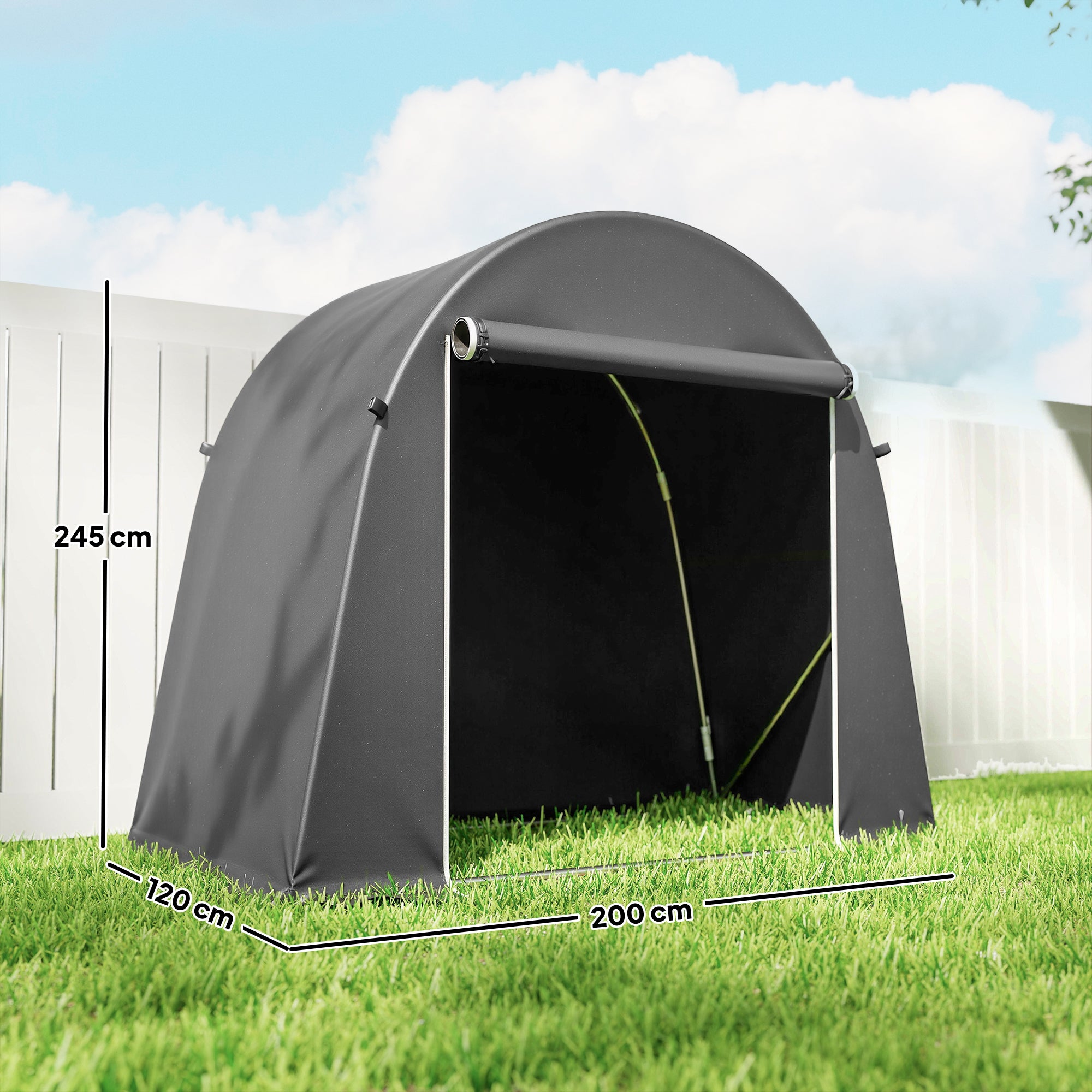Cabanon de jardin portable, tente à vélo, porte éclair roulettes, cadre métal, housse plastique, rangement polyvalent, gris foncé - 5