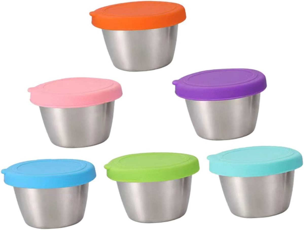 Małe pojemniki na sos ze stali nierdzewnej 70 ml, 6 szt. Wykonane ze stali nierdzewnej 304, lekkie, trwałe, hermetyczne, idealne na pikniki, kemping i