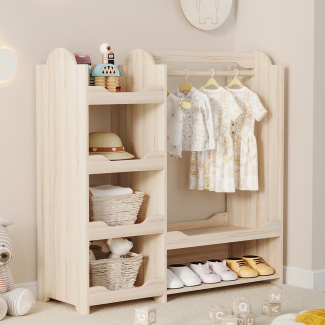Tringle à Vêtements Enfant AIYAPLAY Avec Étagère, Boîtes De Rangement, Miroir Et Armoire - Blanc - Idéal Chambre Bébé Ou Enfant 3-8 Ans