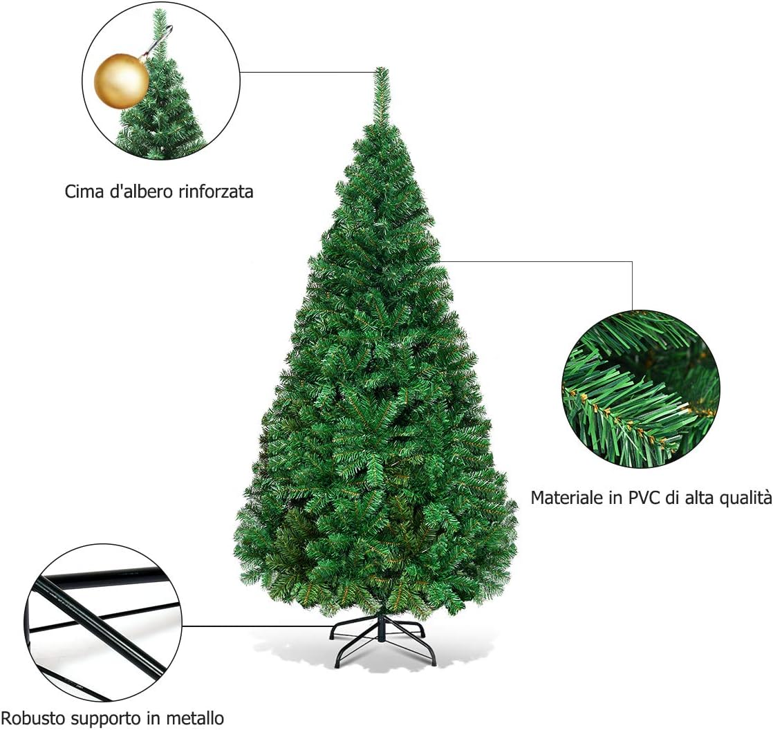 210 cm, sztuczna choinka z metalowym stojakiem, igły z PCW, sztuczne drzewko bożonarodzeniowe, idealne do domu, biura, sklepu i hotelu, zielona - 9