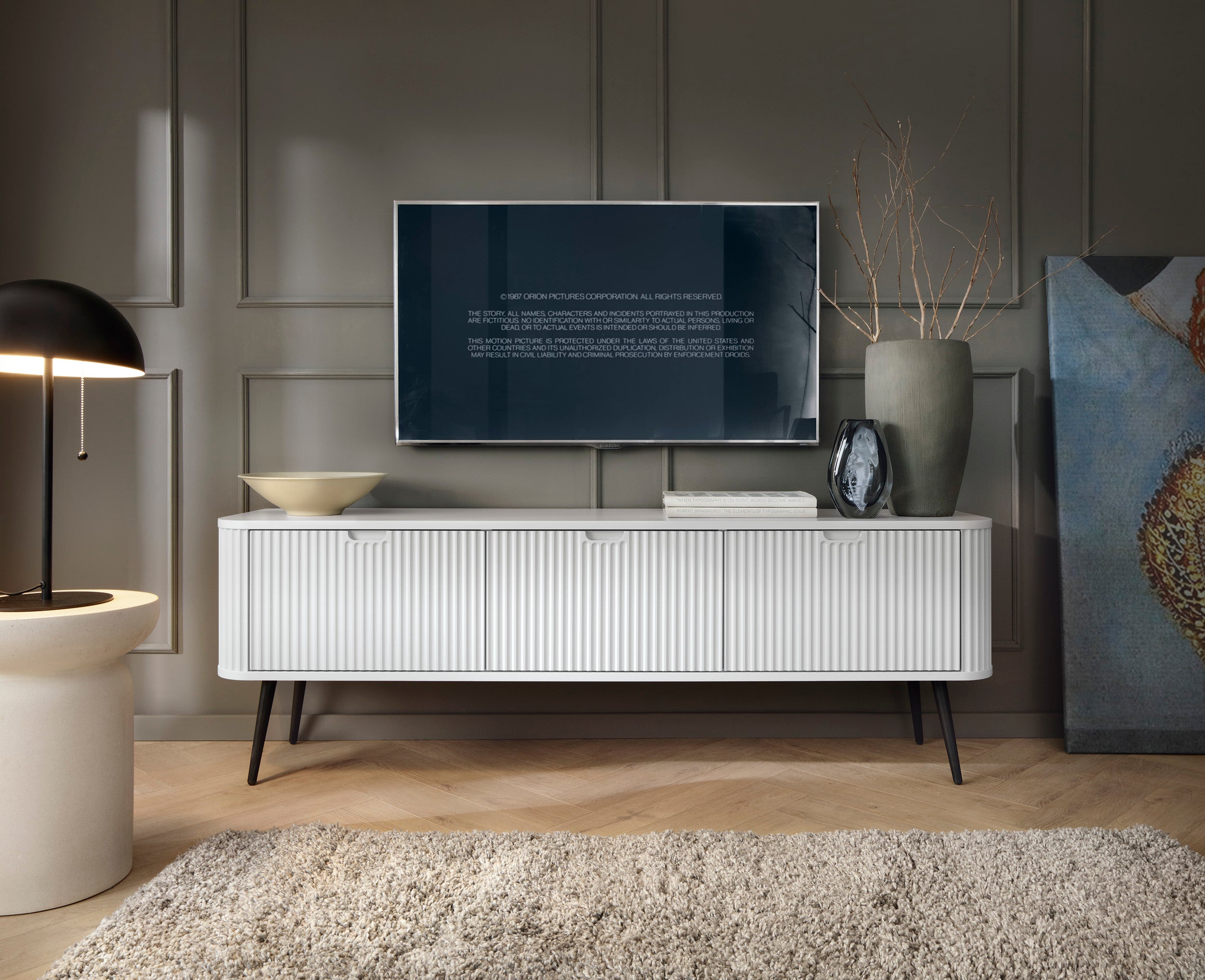 Szafka RTV: biały, nogi czarne, 168 x 57 x 39 cm - 4